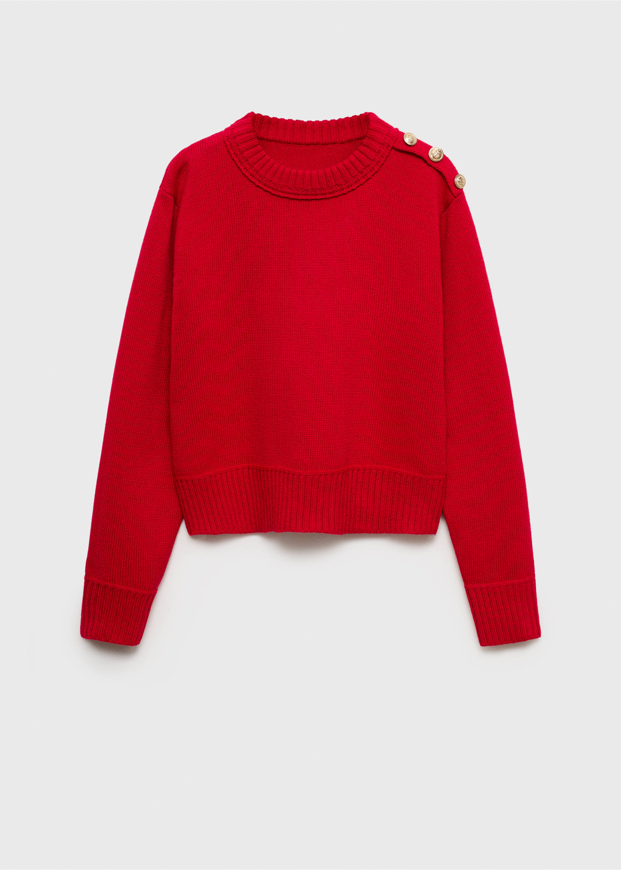 Jersey de punto rojo con cuello redondo y botones dorados en el hombro., Rojo. Ref: 87090419-00.