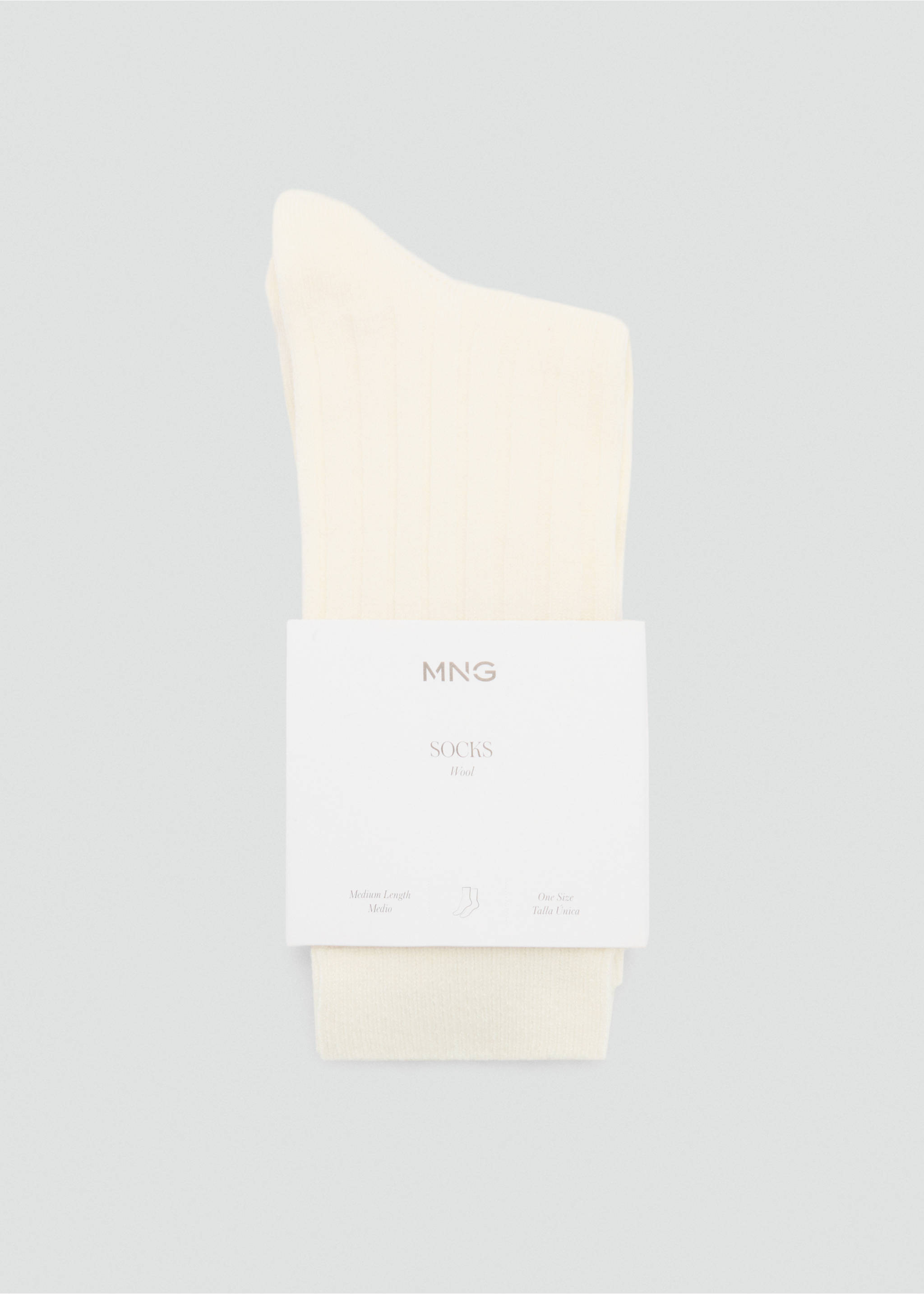 Ribbed wool blend socks - Details of the article 1, Ecru. Ref: 87090420-00.