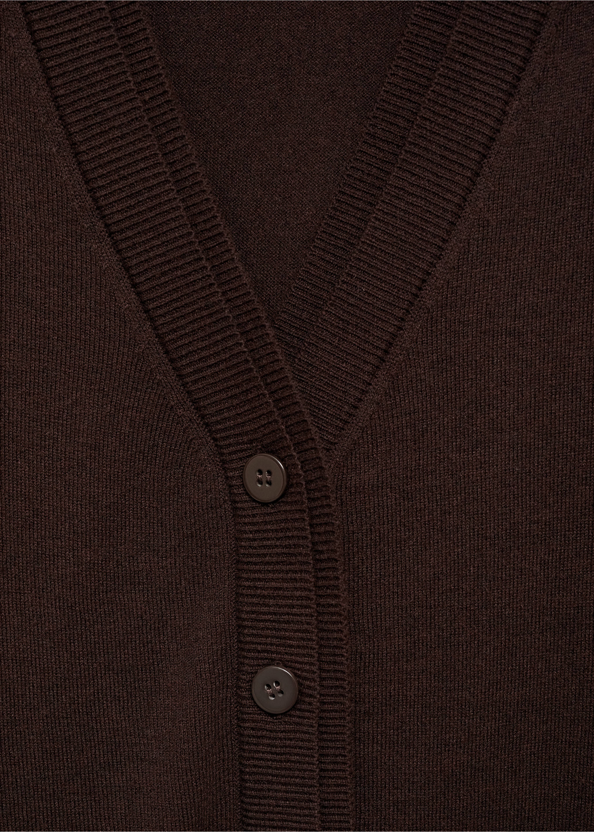 V-neck knitted cardigan - Details of the article 8, Chocolate. Ref: 87090432-00.