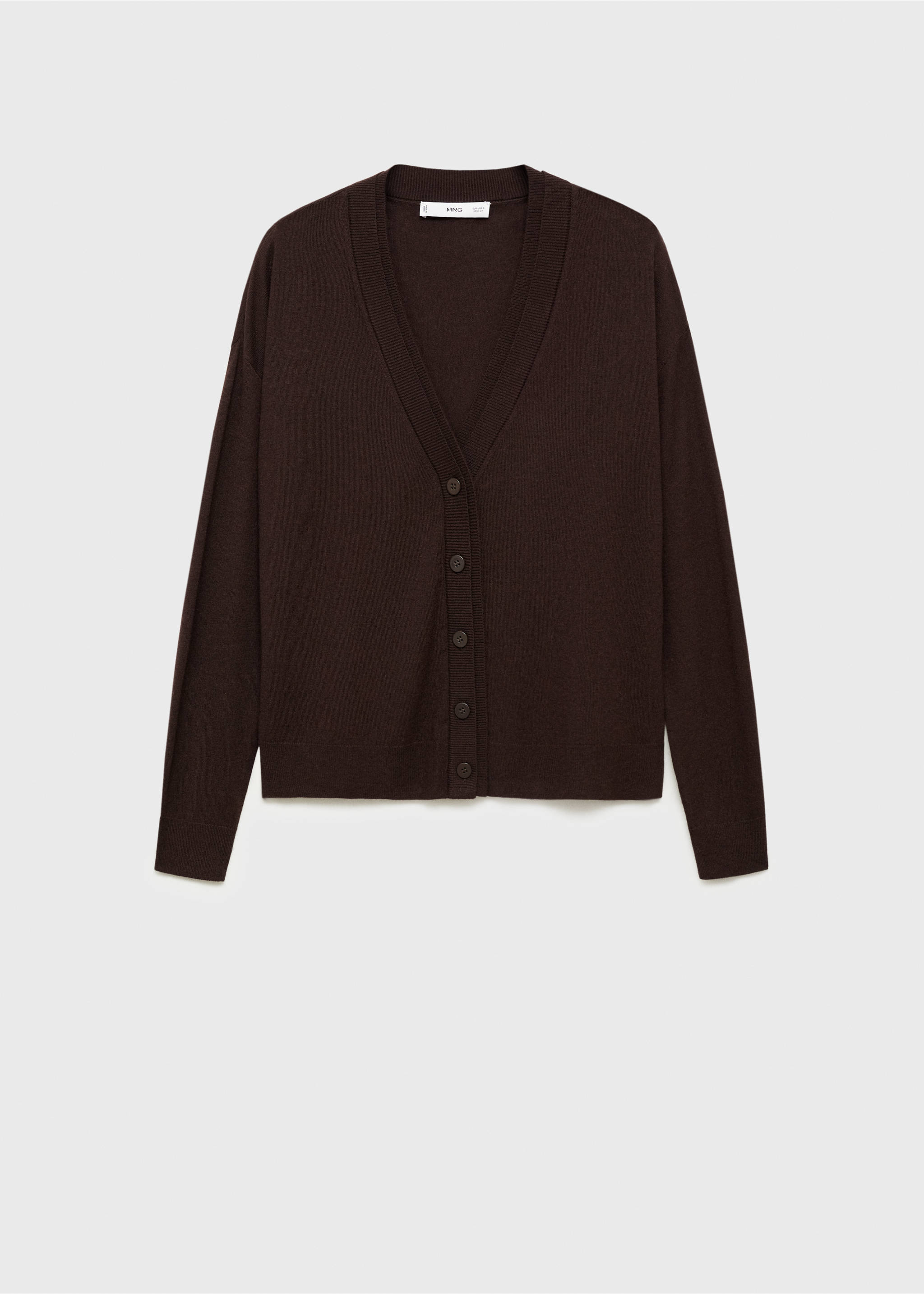 V-neck knitted cardigan - Article without model, Chocolate. Ref: 87090432-00.
