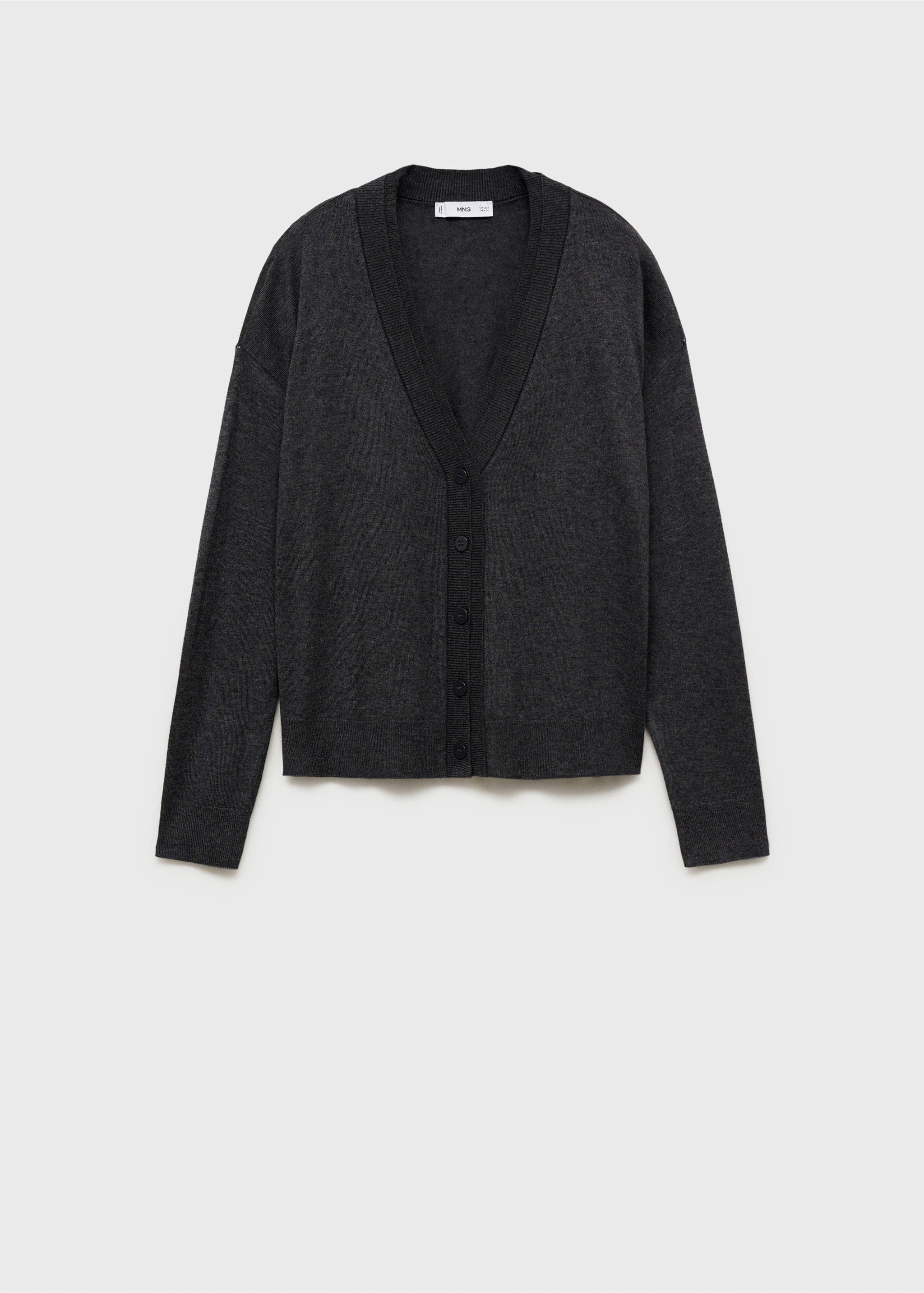 V-neck knitted cardigan - Article without model, Dark Heather Grey. Ref: 87090432-00.
