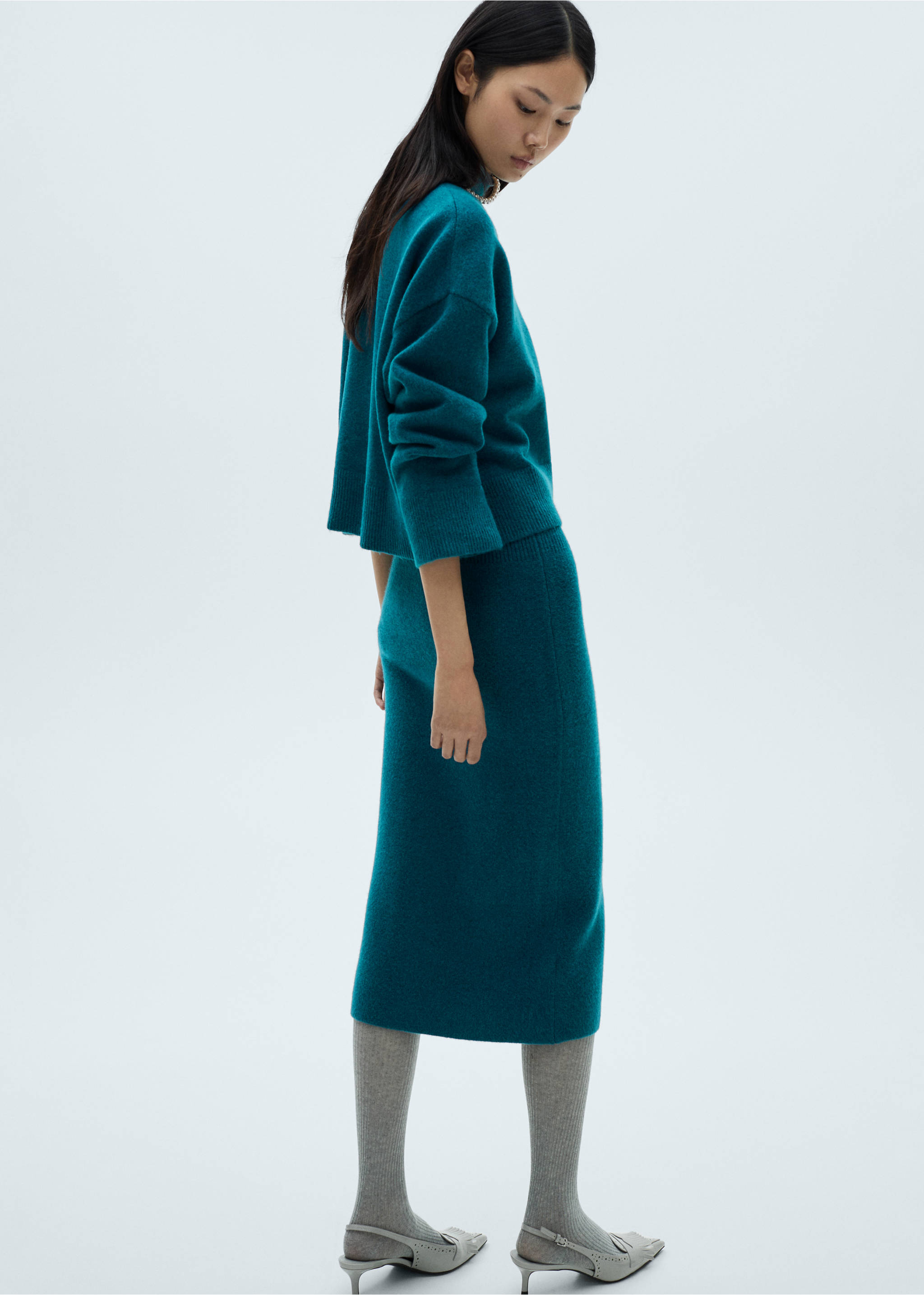 Zipper knit midi skirt - Reverse of the article, Green. Ref: 87090435-00.
