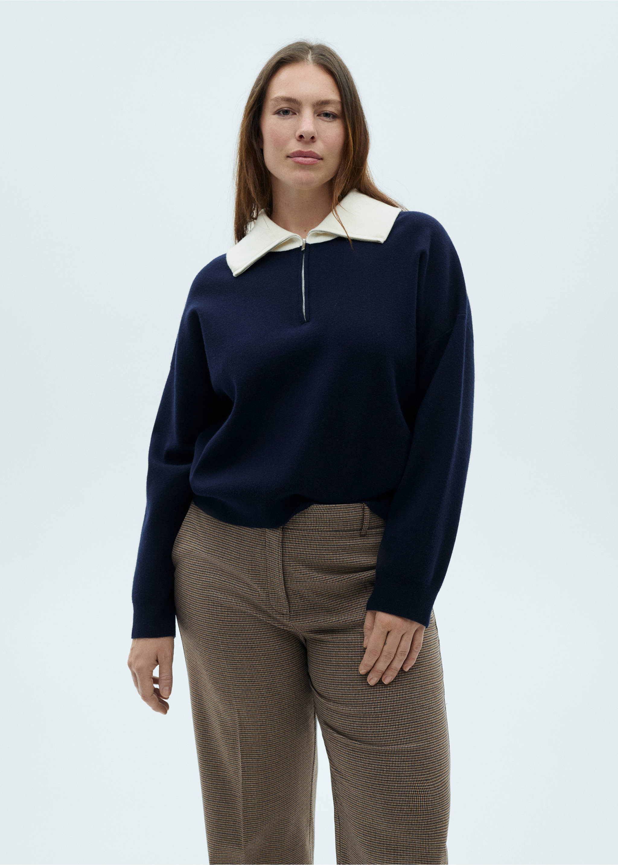 Mid-rise wide leg trousers - Details of the article 5, Blue. Ref: 87090444-00.