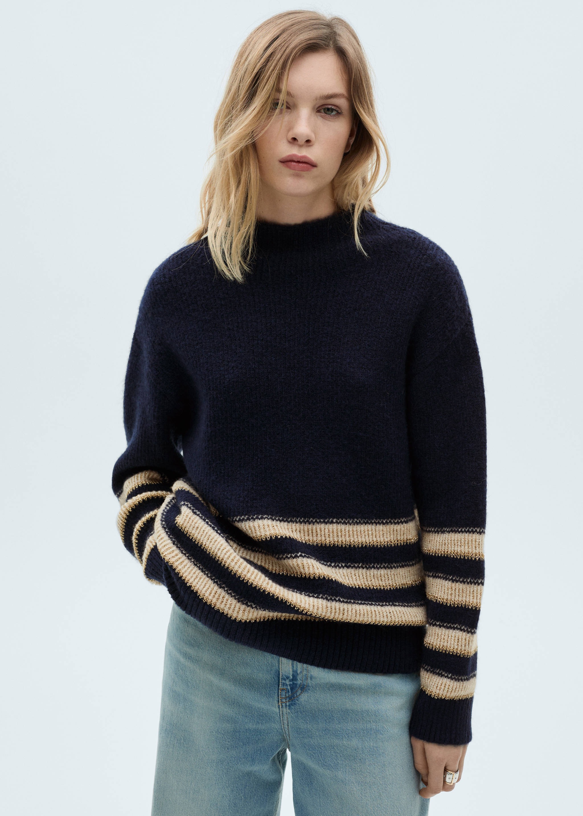 Striped sweater with perkins neck - Medium plane