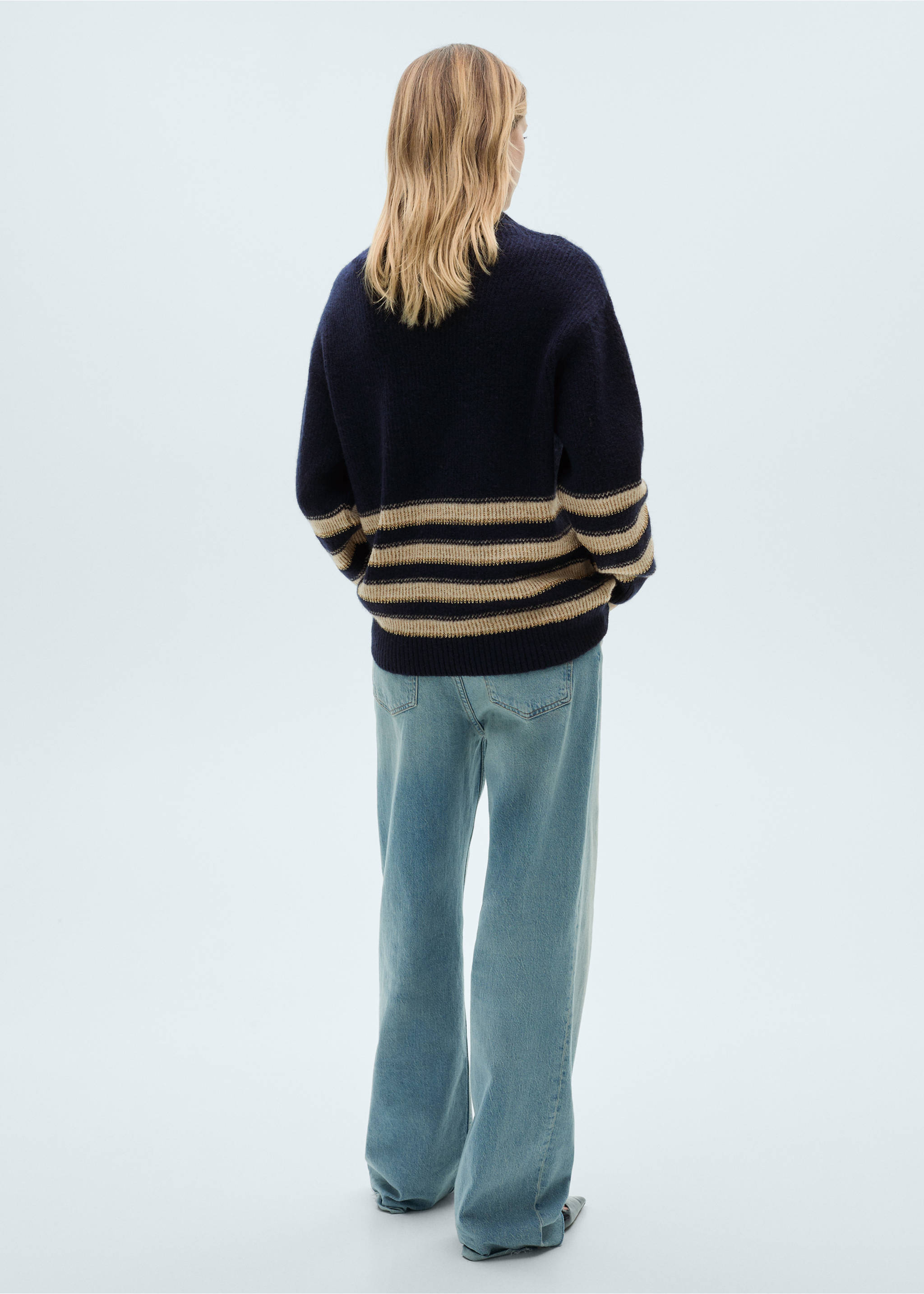 Pull-over rayures col montant - Verso de l’article, Bleu marine foncé. Ref: 87090450-00.