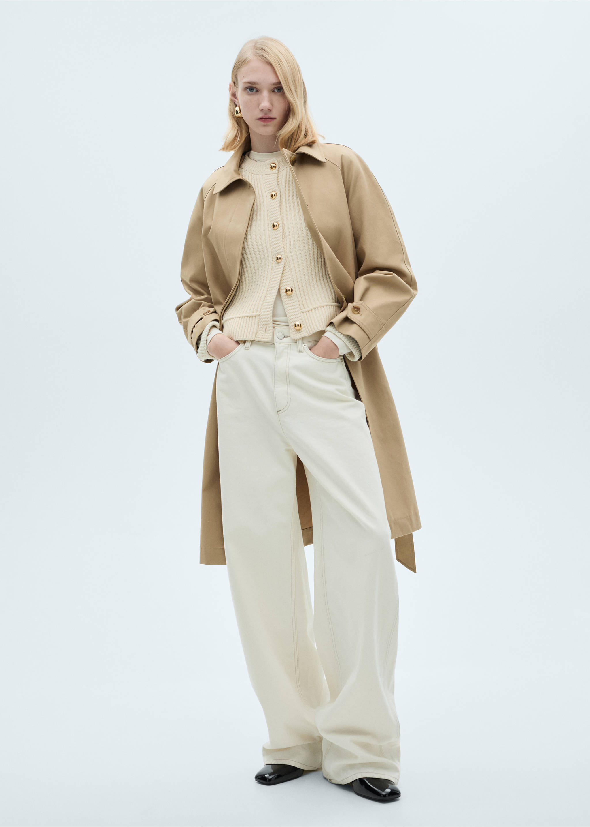Knitted cardigan with jewel button - General plane, Ecru. Ref: 87090451-00.