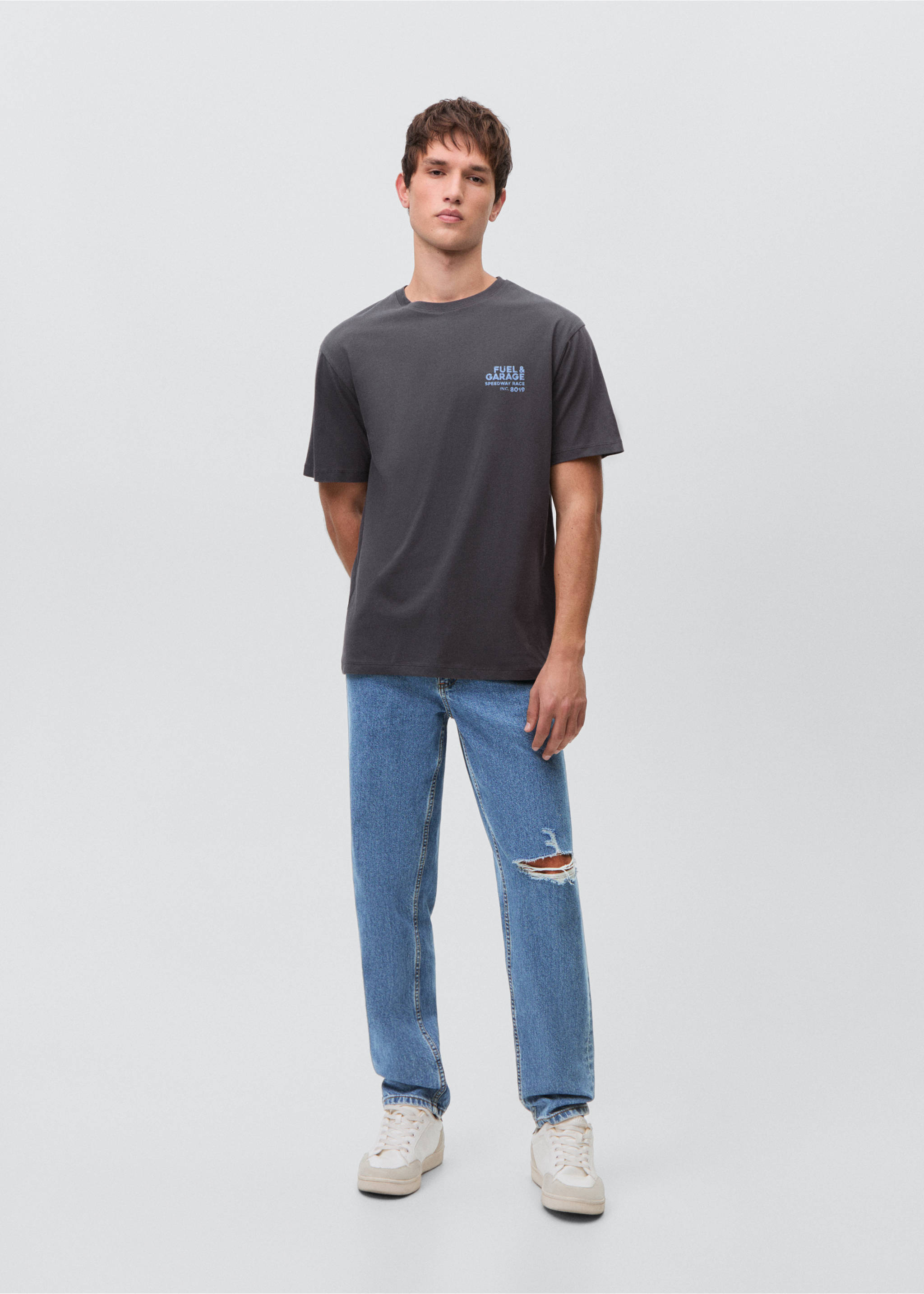 T-shirt en coton imprimé - Plan général, Gris anthracite. Ref: 87090456-00.