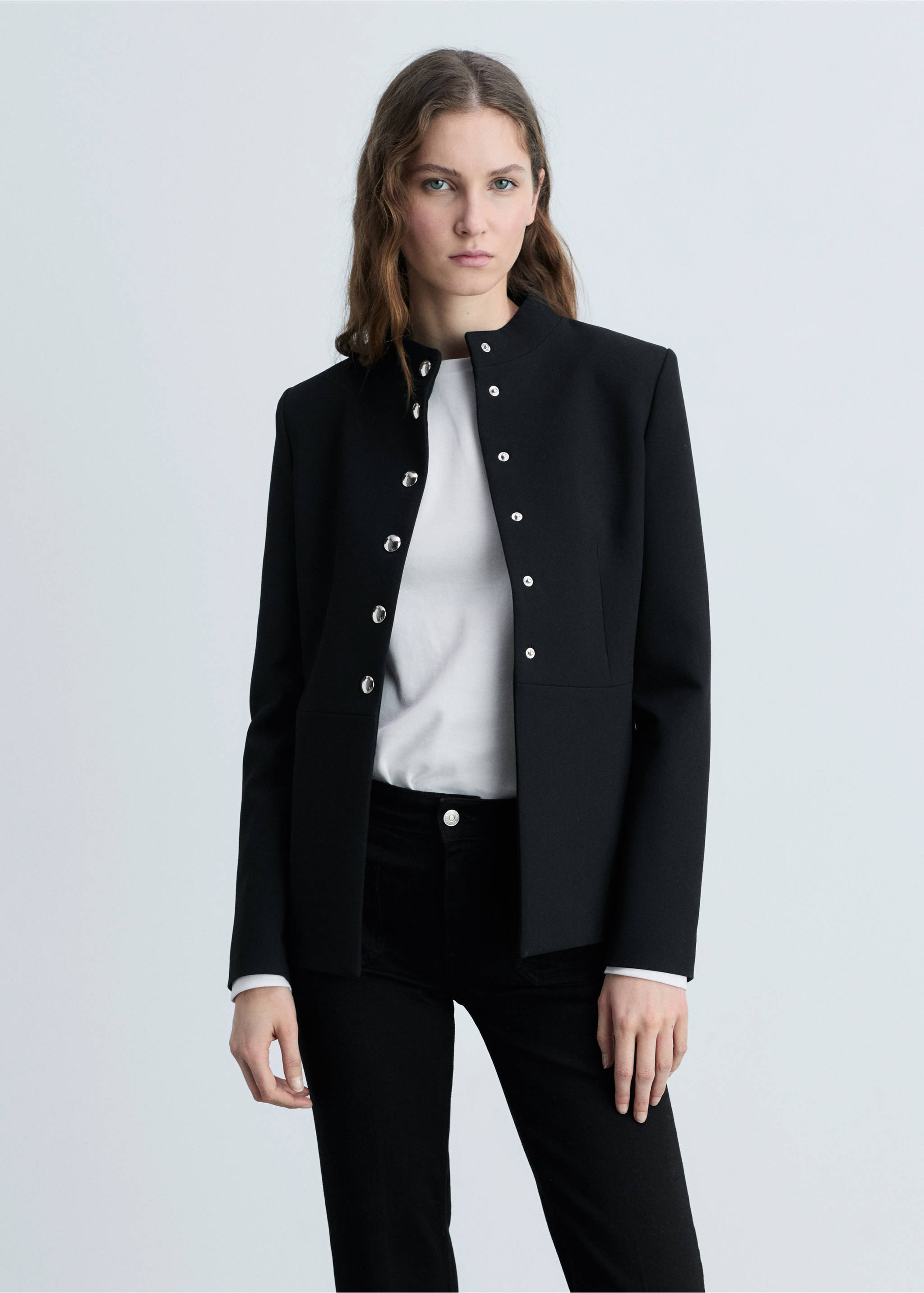 Flared cropped jeans with pockets - Details of the article 1, Black denim. Ref: 87090457-00.