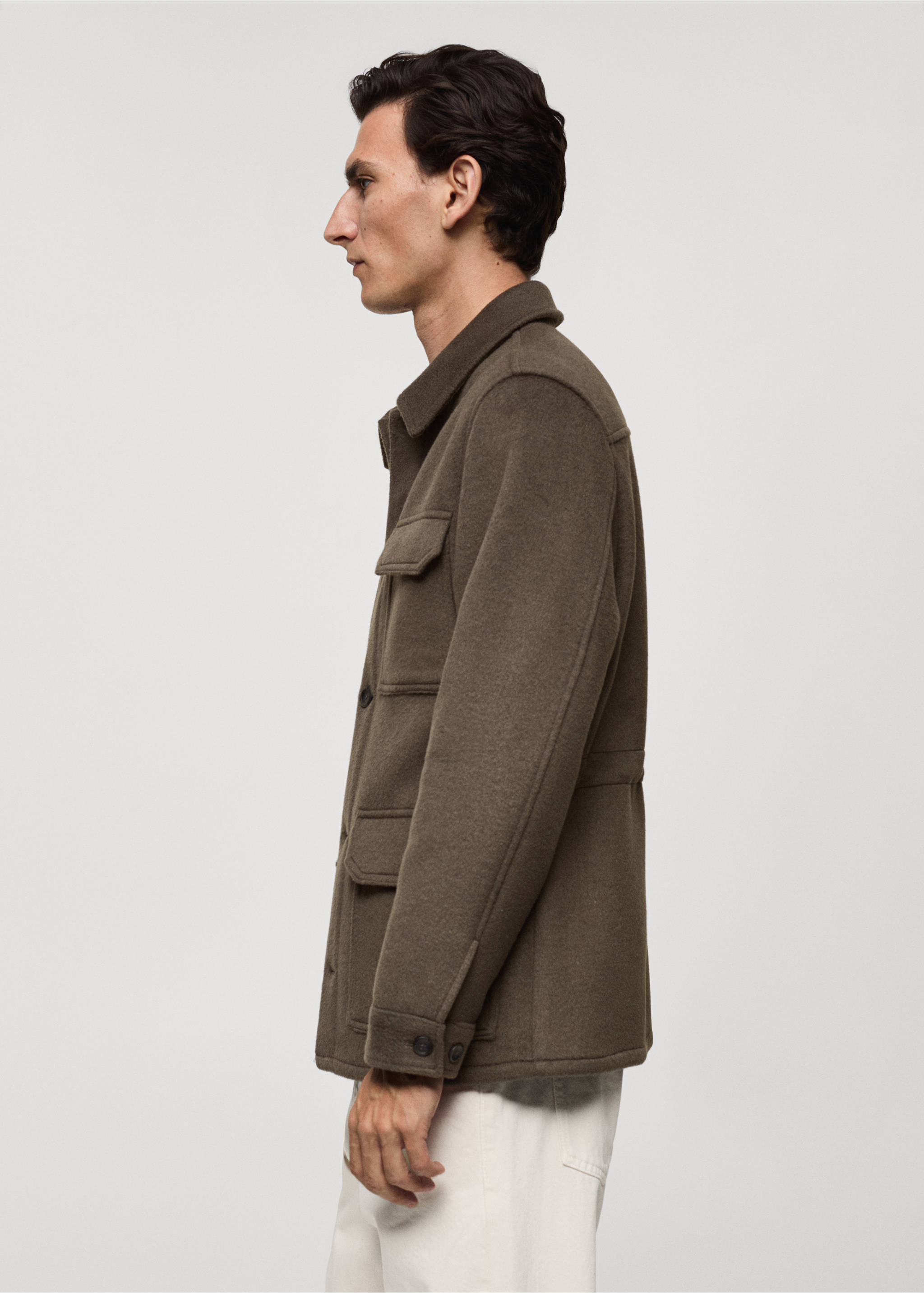 Flanell-Overshirt aus Wollgemisch - Detail des Artikels 2, Khaki. Ref: 87090573-00.