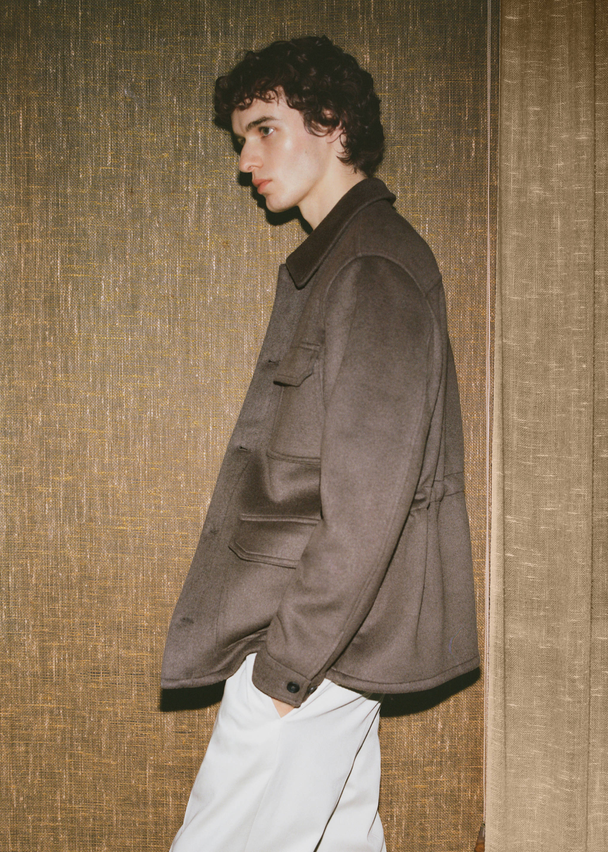 Wool-blend flannel overshirt - Details of the article 3, Khaki. Ref: 87090573-00.