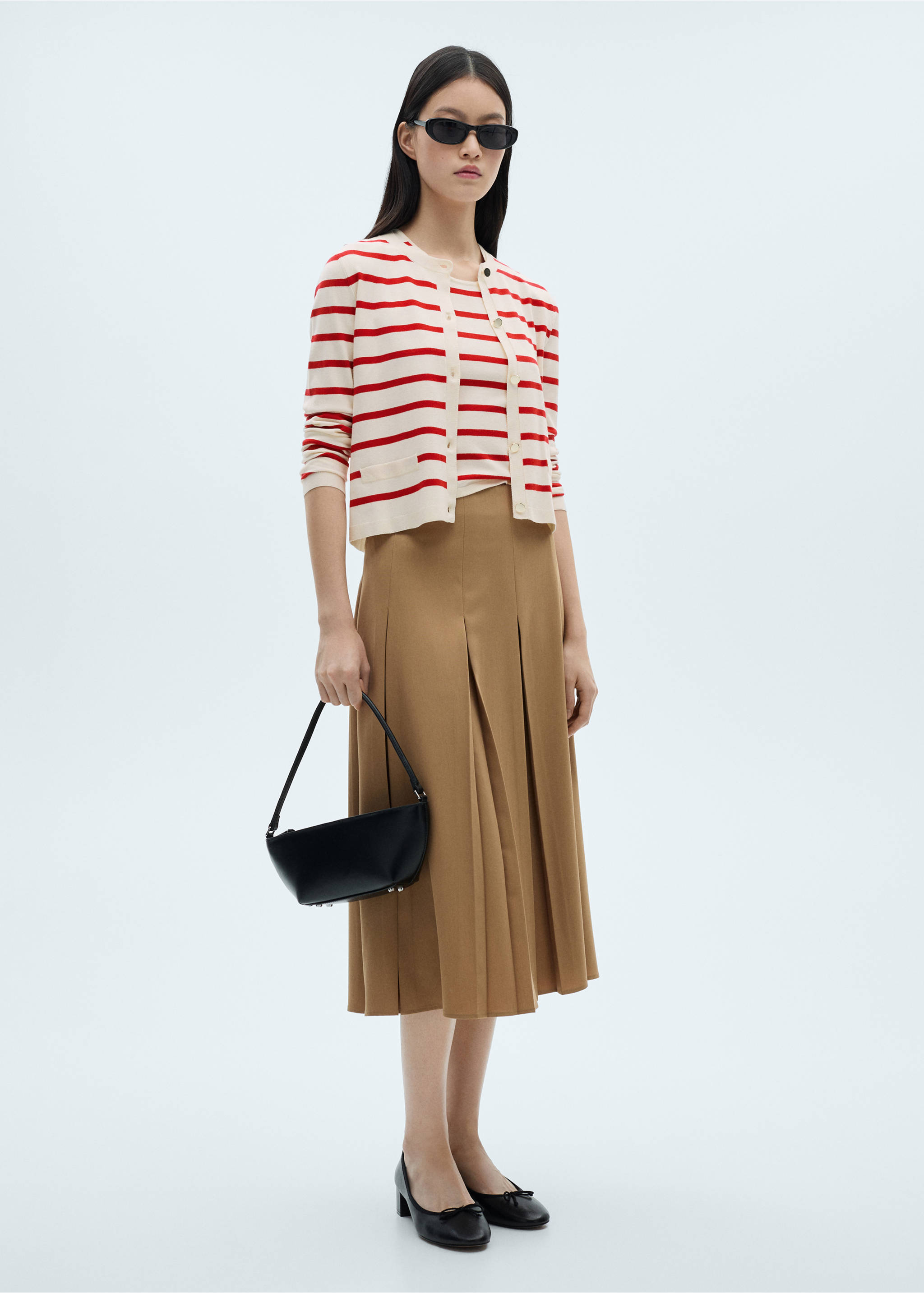 Cardigan din tricot cu dungi - Plan general, Roșu. Ref: 87090585-00.