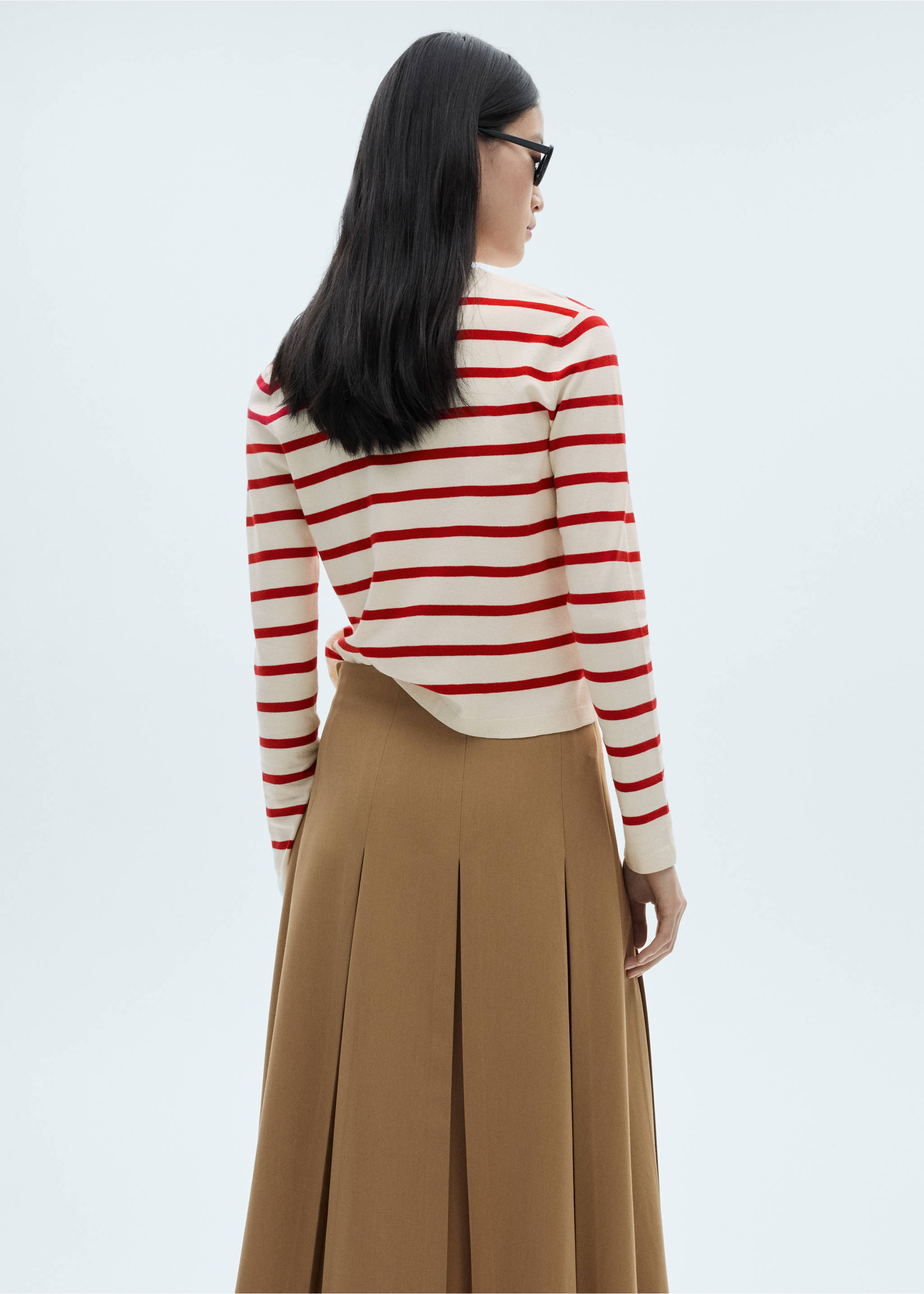 Cardigan din tricot cu dungi - Spatele articolului, Roșu. Ref: 87090585-00.