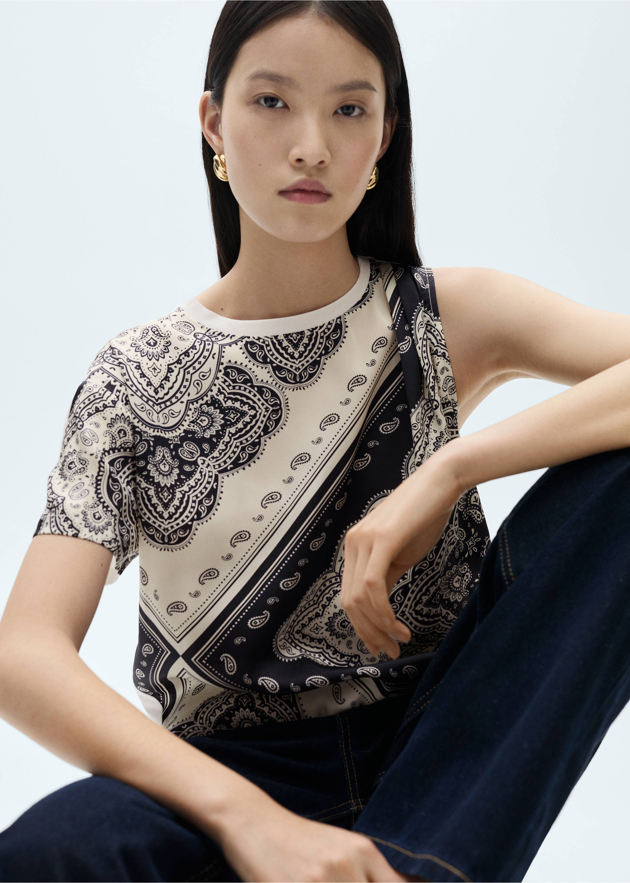 Asymmetrical paisley print t-shirt - Details of the article 2, Off White. Ref: 87090586-00.