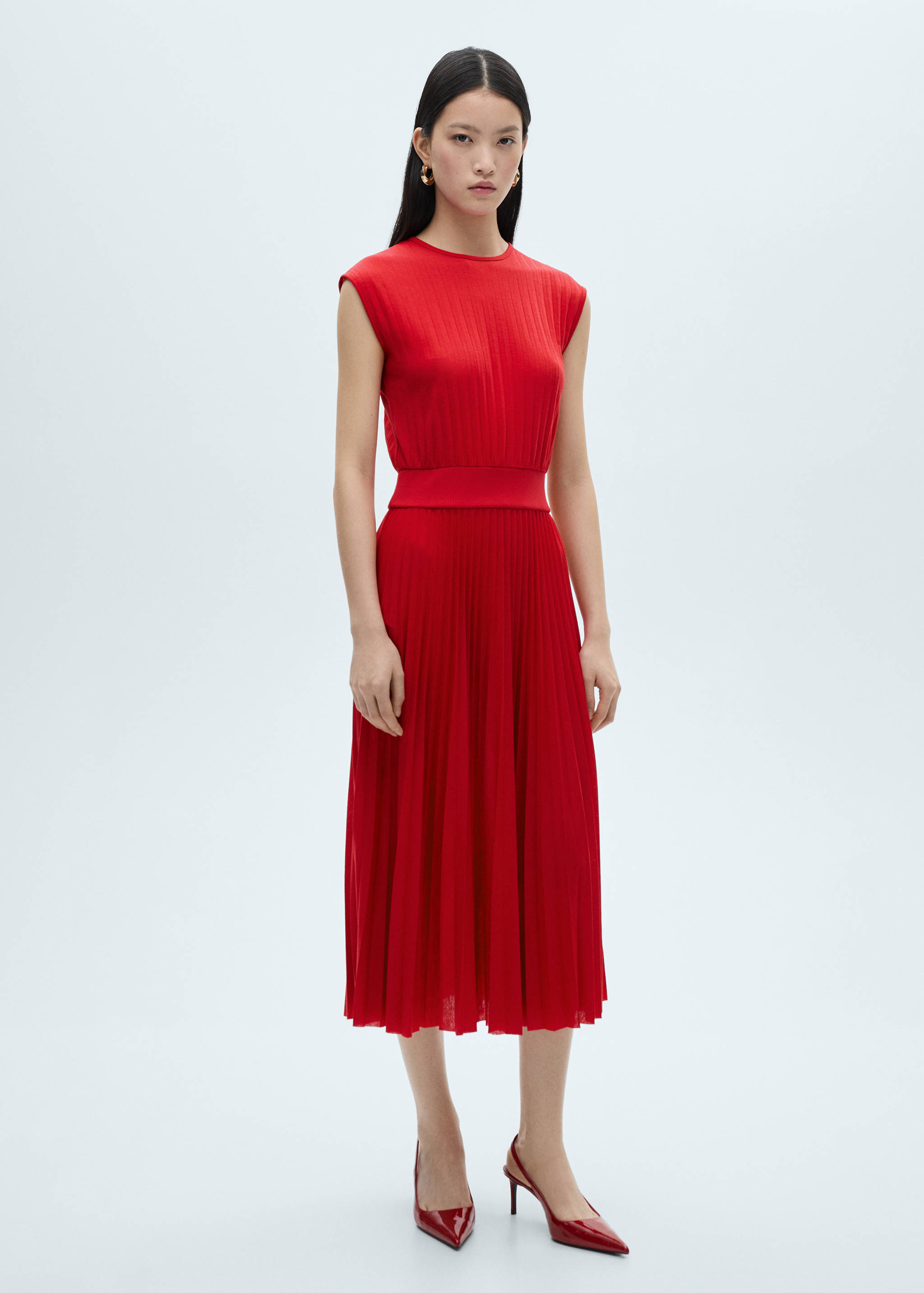 Plissee-Kleid mit elastischer Taille - Allgemeine Ansicht