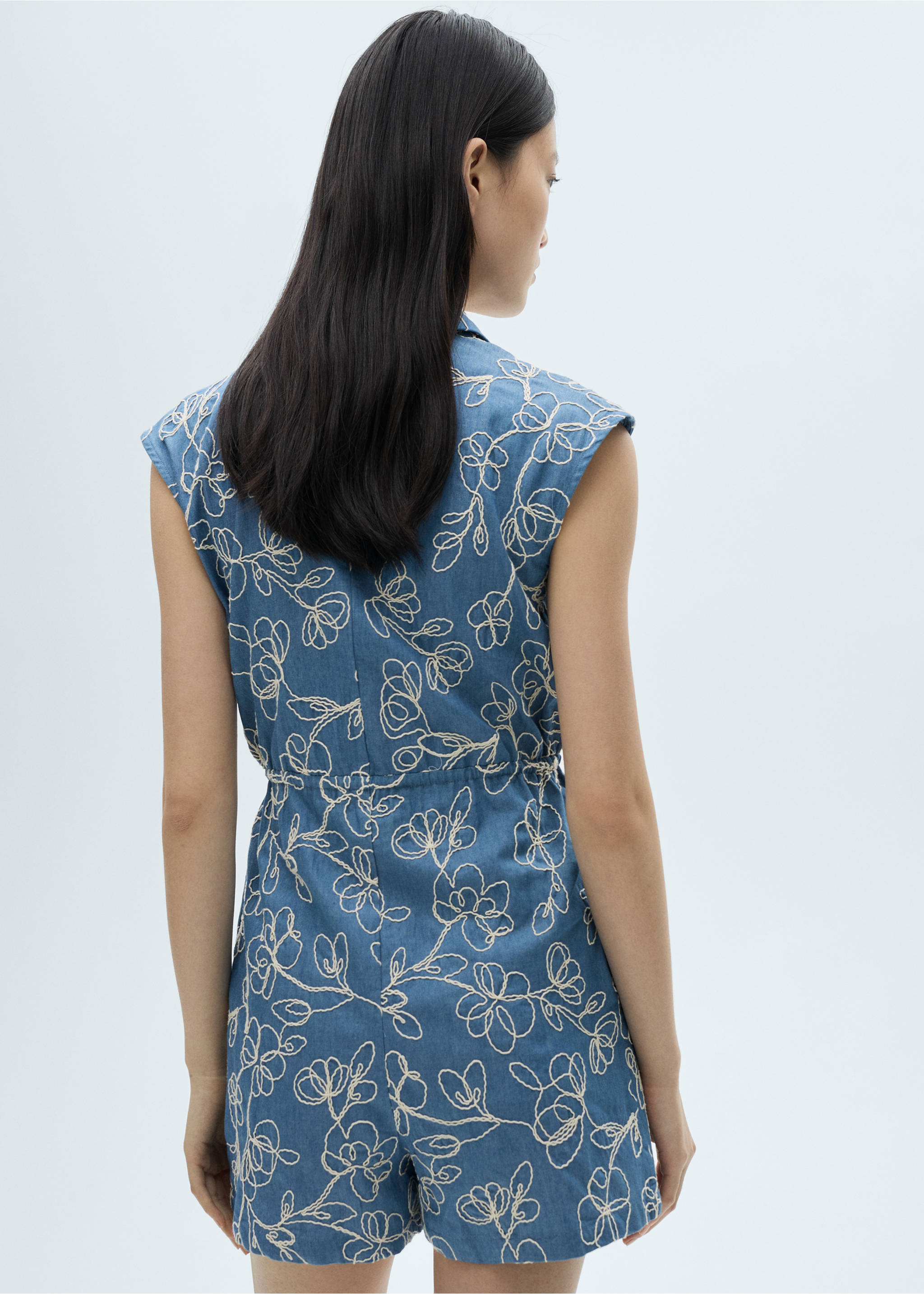 Denim overalls with embroidered detail - Reverse of the article, Medium Blue. Ref: 87090591-00.