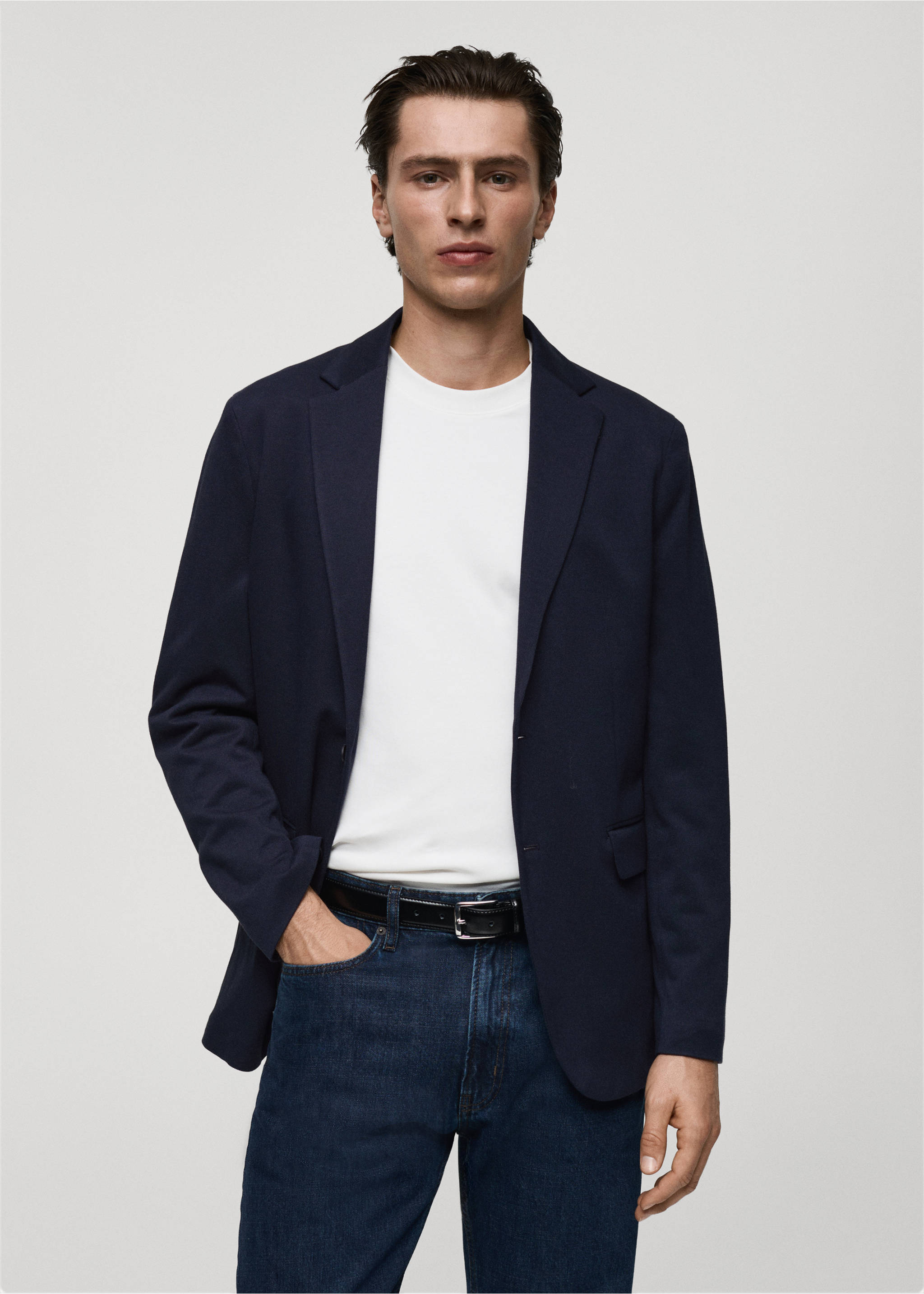 Blazer Verner slim fit de algodão - Plano médio, Azul-marinho escuro. Ref: 87090592-00.