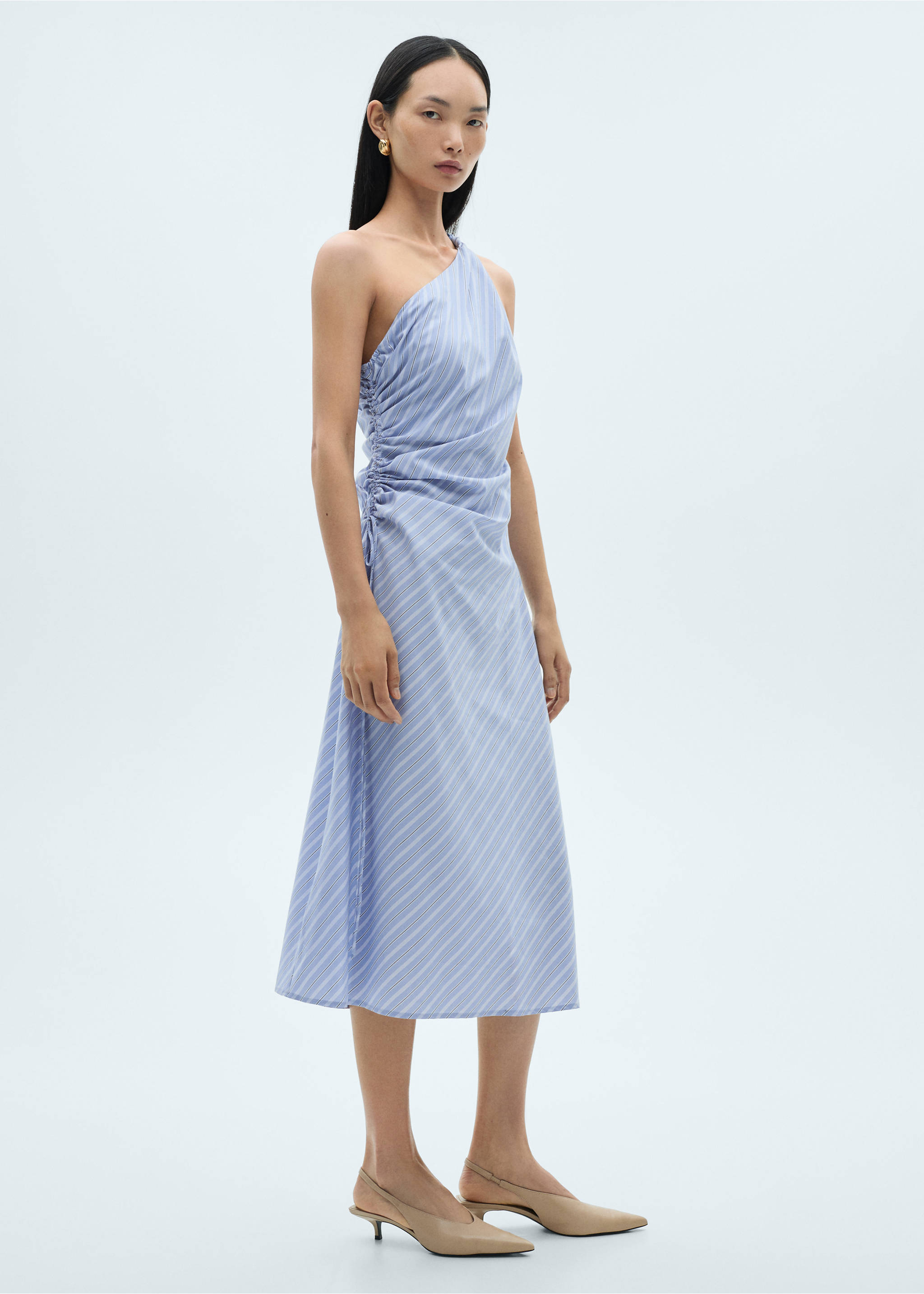 Striped draped asymmetrical dress - General plane, Blue. Ref: 87090593-00.