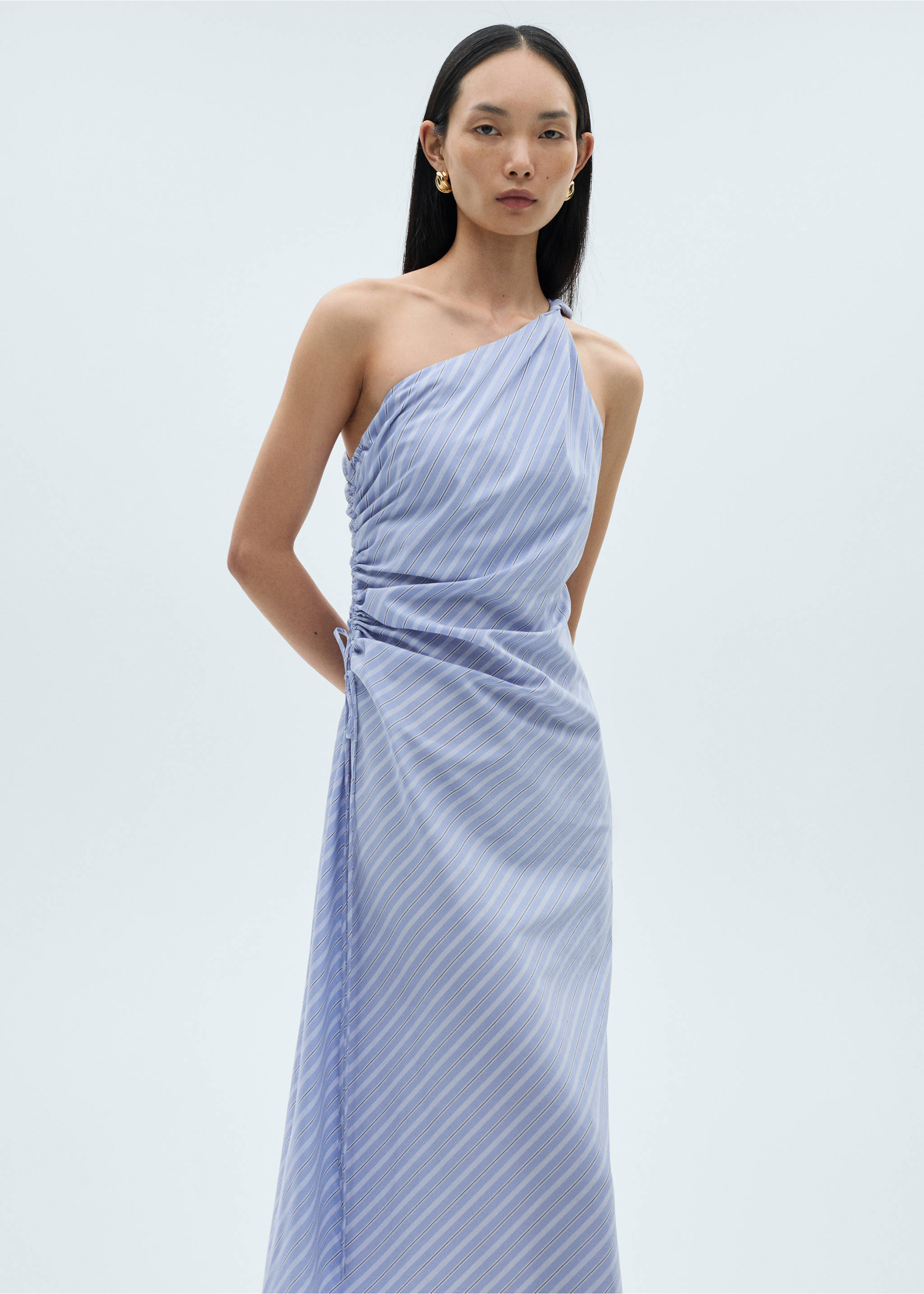 Striped draped asymmetrical dress - Medium plane, Blue. Ref: 87090593-00.