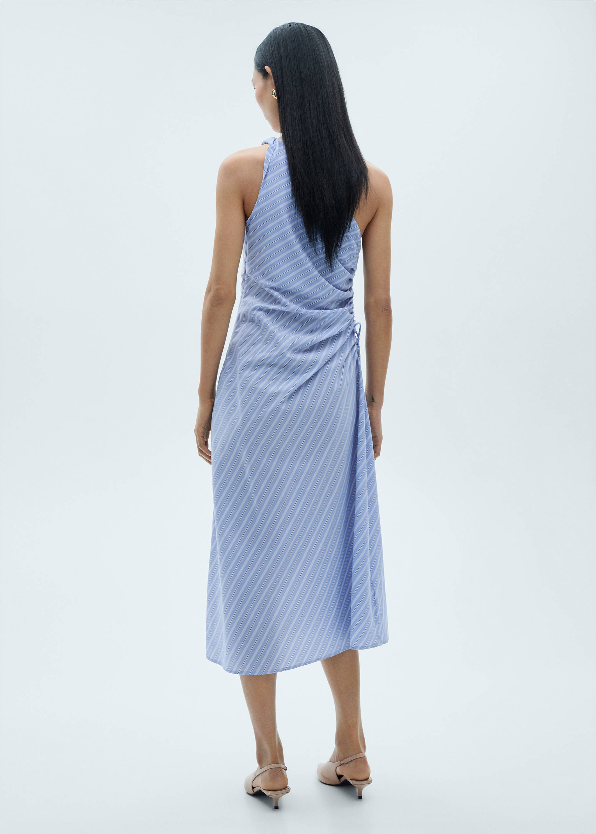 Striped draped asymmetrical dress - Reverse of the article, Blue. Ref: 87090593-00.