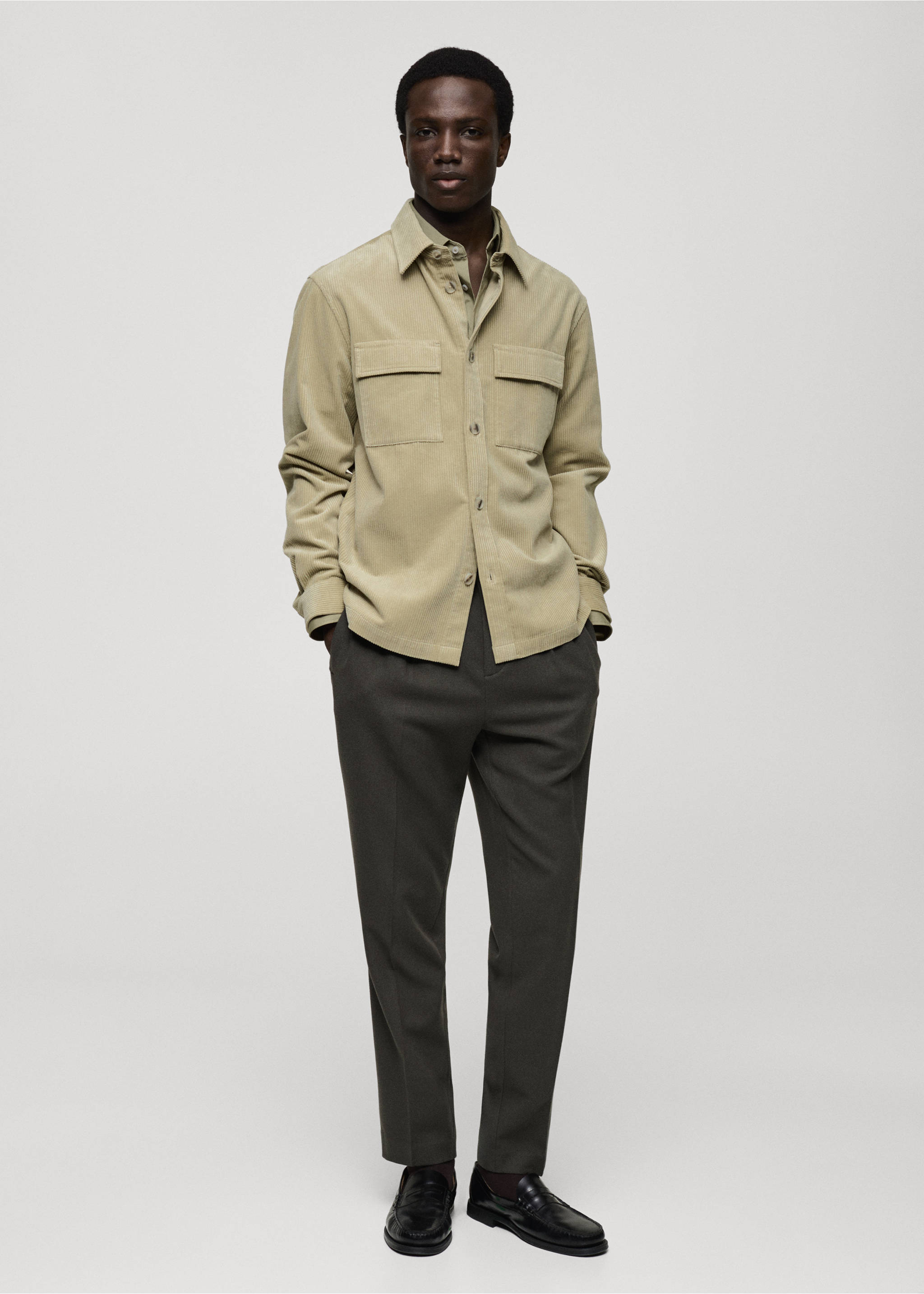 Corduroy overshirt with pockets - General plane, Pastel Green. Ref: 87090596-00.