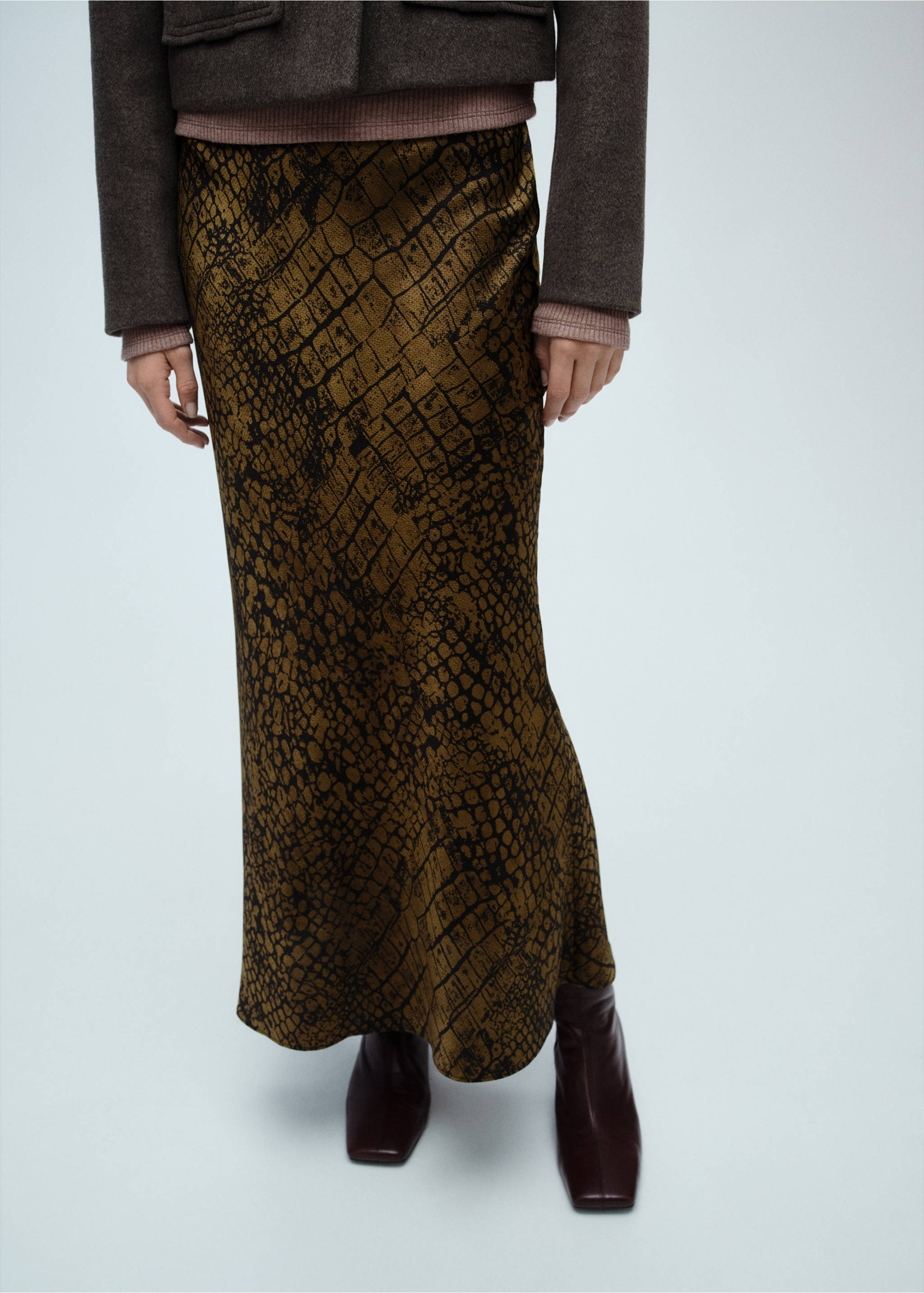 Coco print flared skirt - Medium plane, Brown. Ref: 87090609-00.