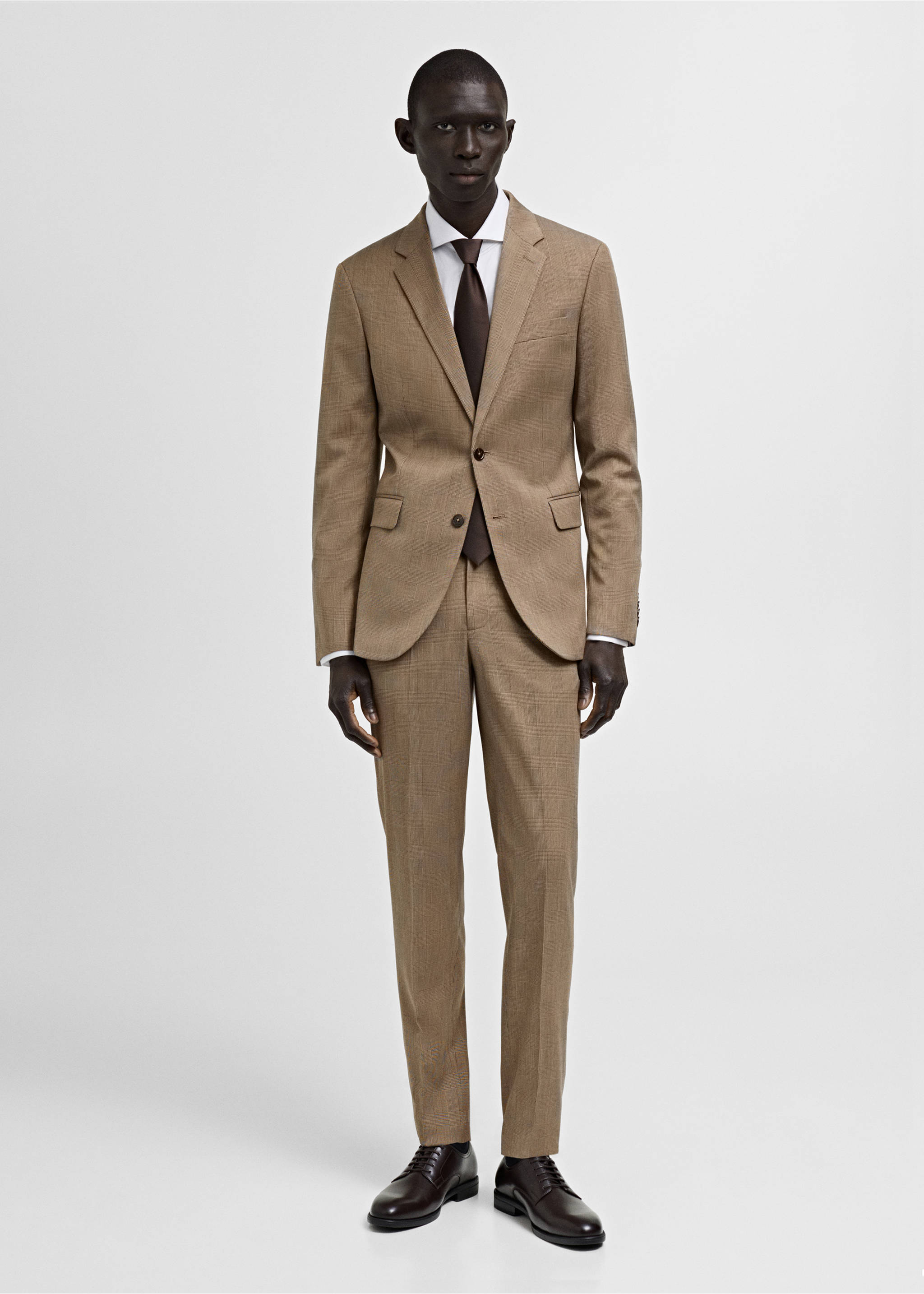 Milan Prince of Wales check suit trousers - General plane, Medium Brown. Ref: 87090612-00.