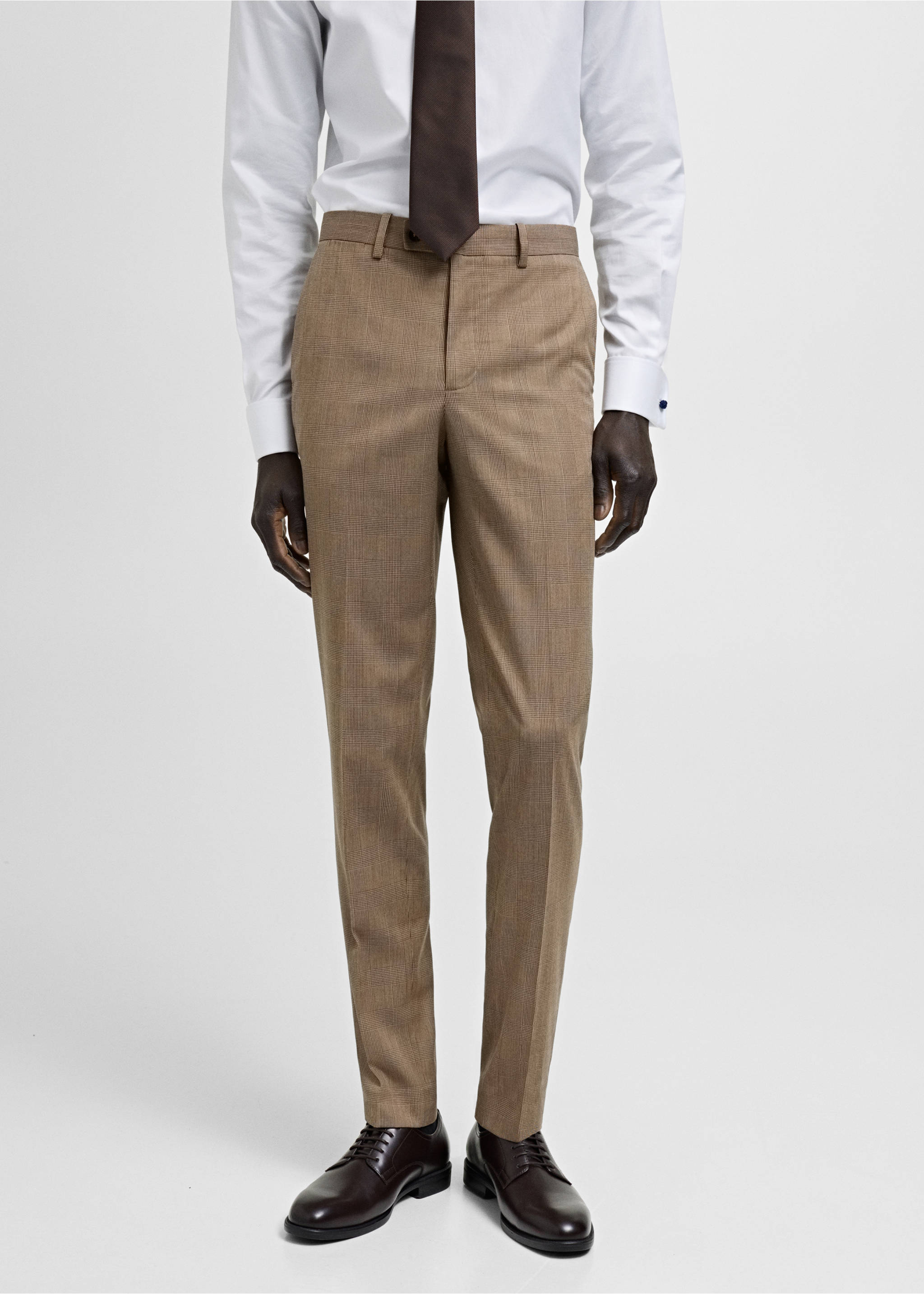 Milan Prince of Wales check suit trousers - Medium plane, Medium Brown. Ref: 87090612-00.