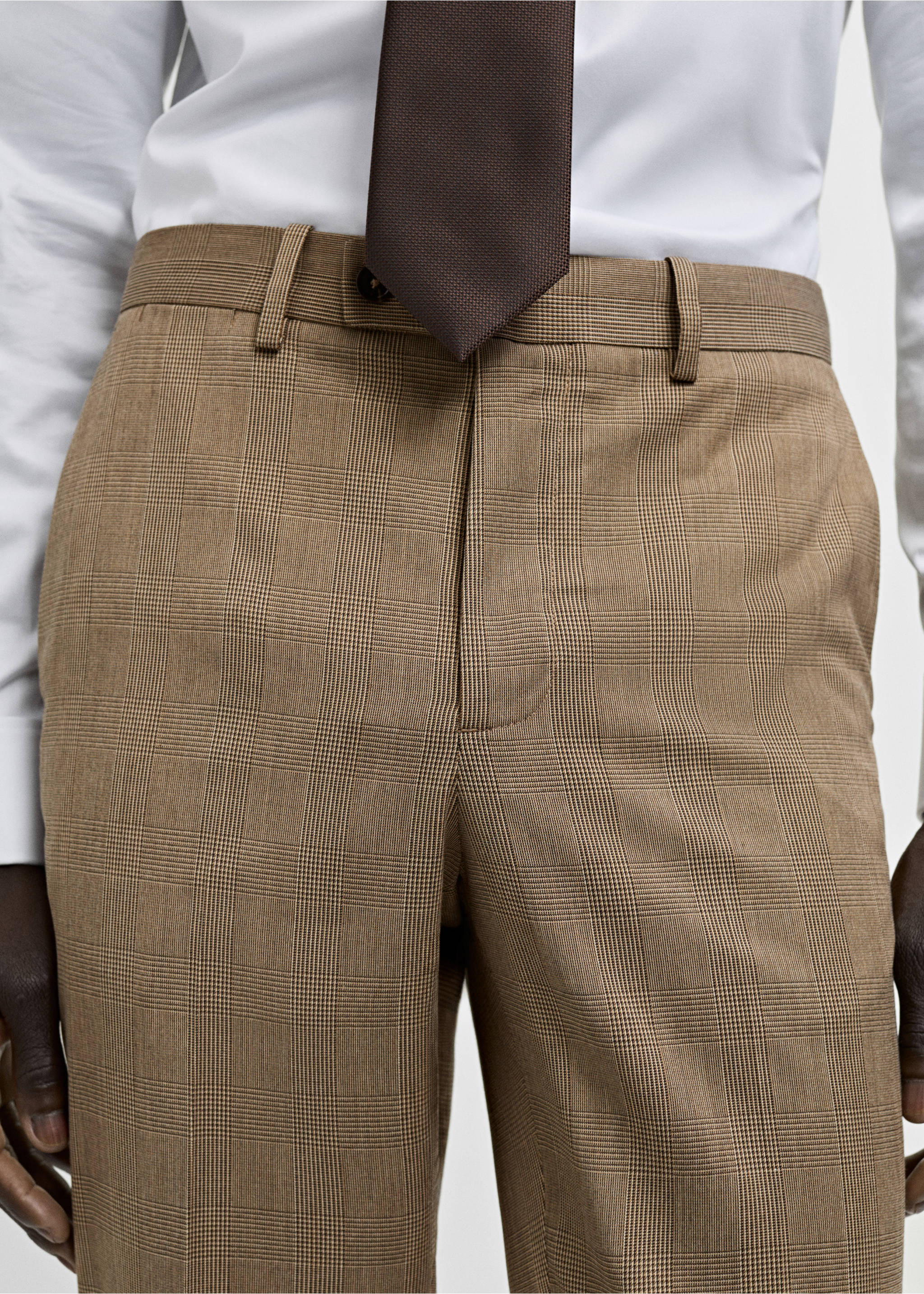 Milan Prince of Wales check suit trousers - Details of the article 1, Medium Brown. Ref: 87090612-00.