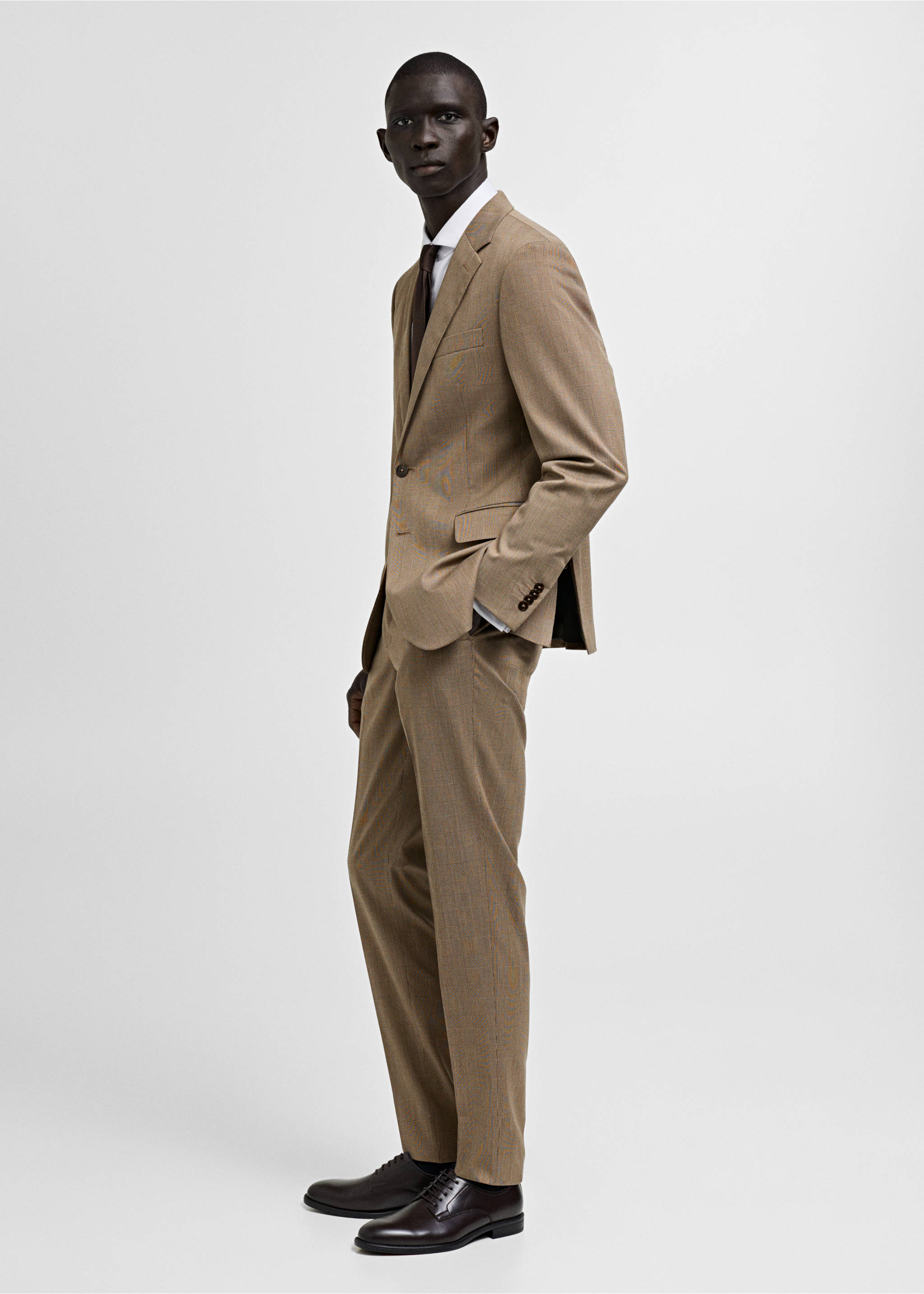 Milan Prince of Wales check suit trousers - Details of the article 2, Medium Brown. Ref: 87090612-00.