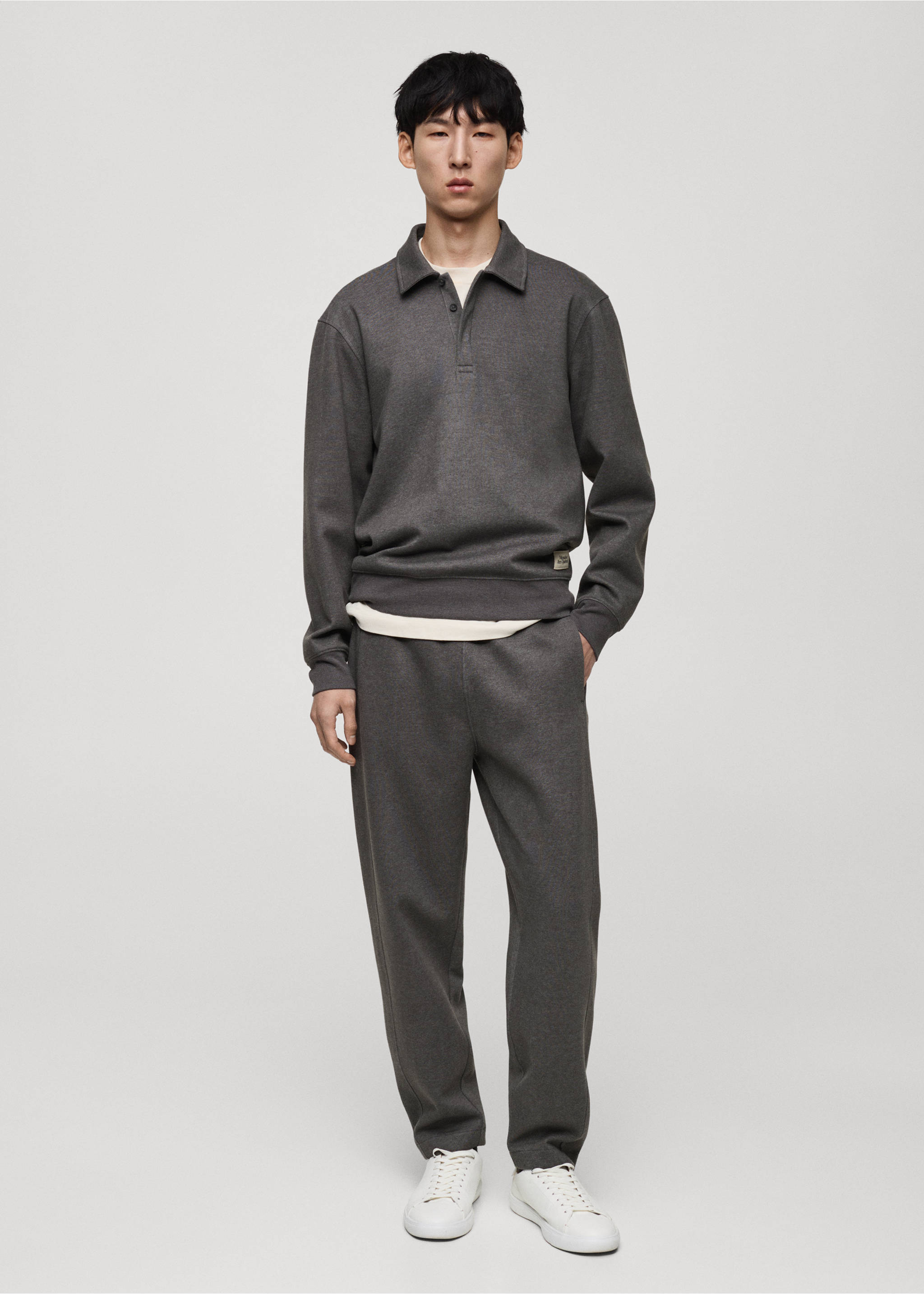 Polo sweatshirt with embroidery detail - General plane, Medium Heather Grey. Ref: 87090614-00.