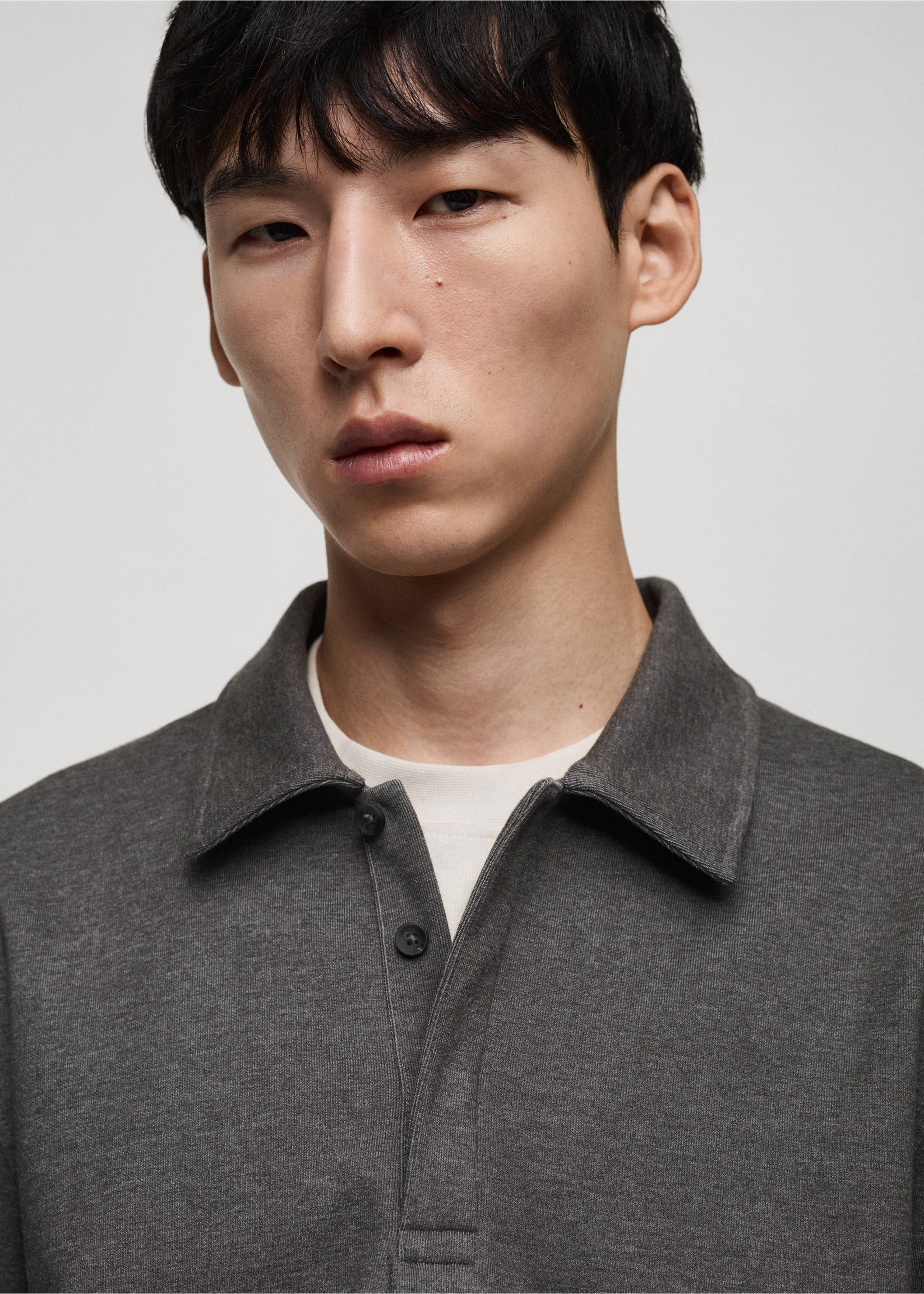 Polo sweatshirt with embroidery detail - Details of the article 1, Medium Heather Grey. Ref: 87090614-00.