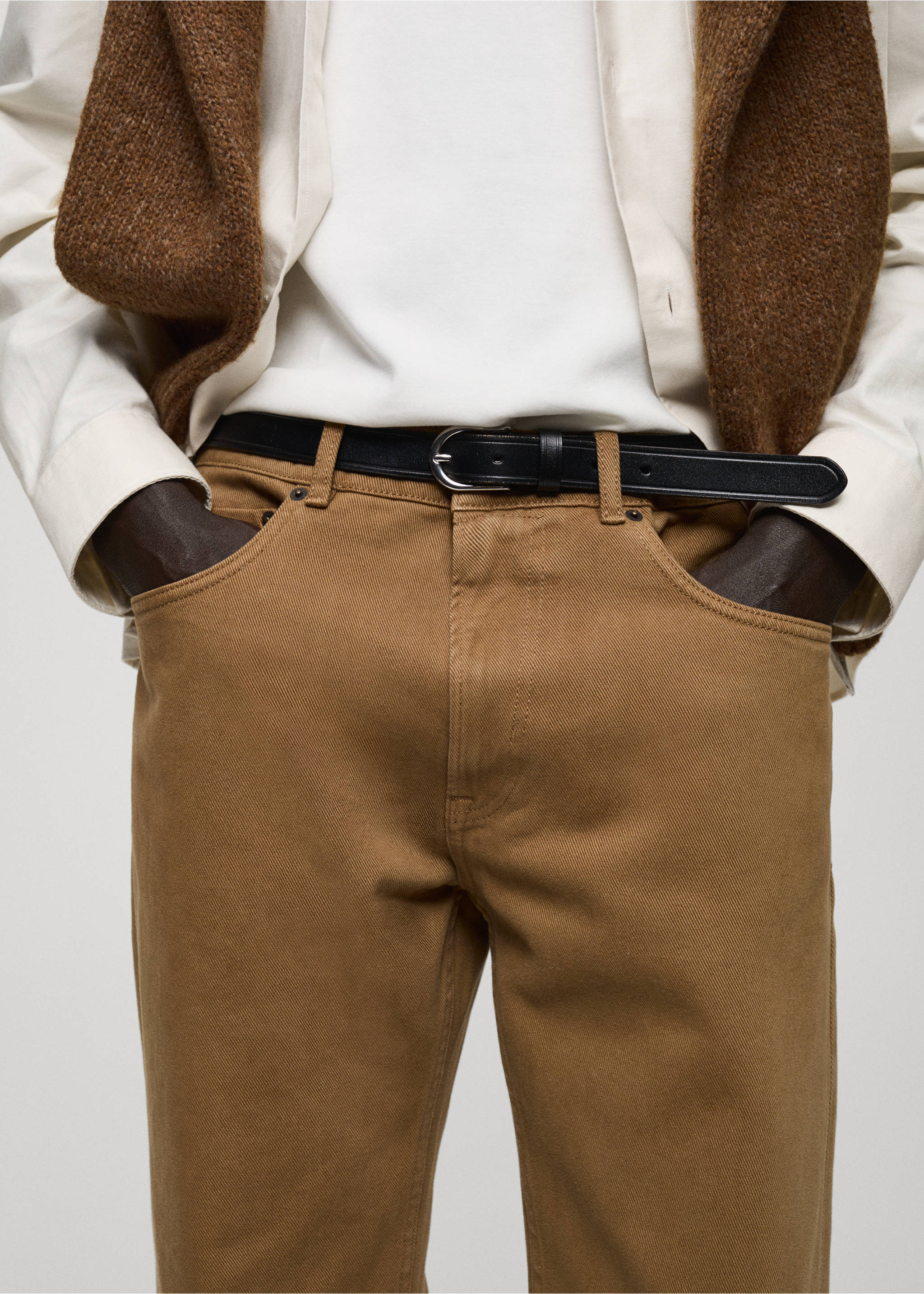 Straight fit cotton jeans - Details of the article 1, Medium Brown. Ref: 87090617-00.