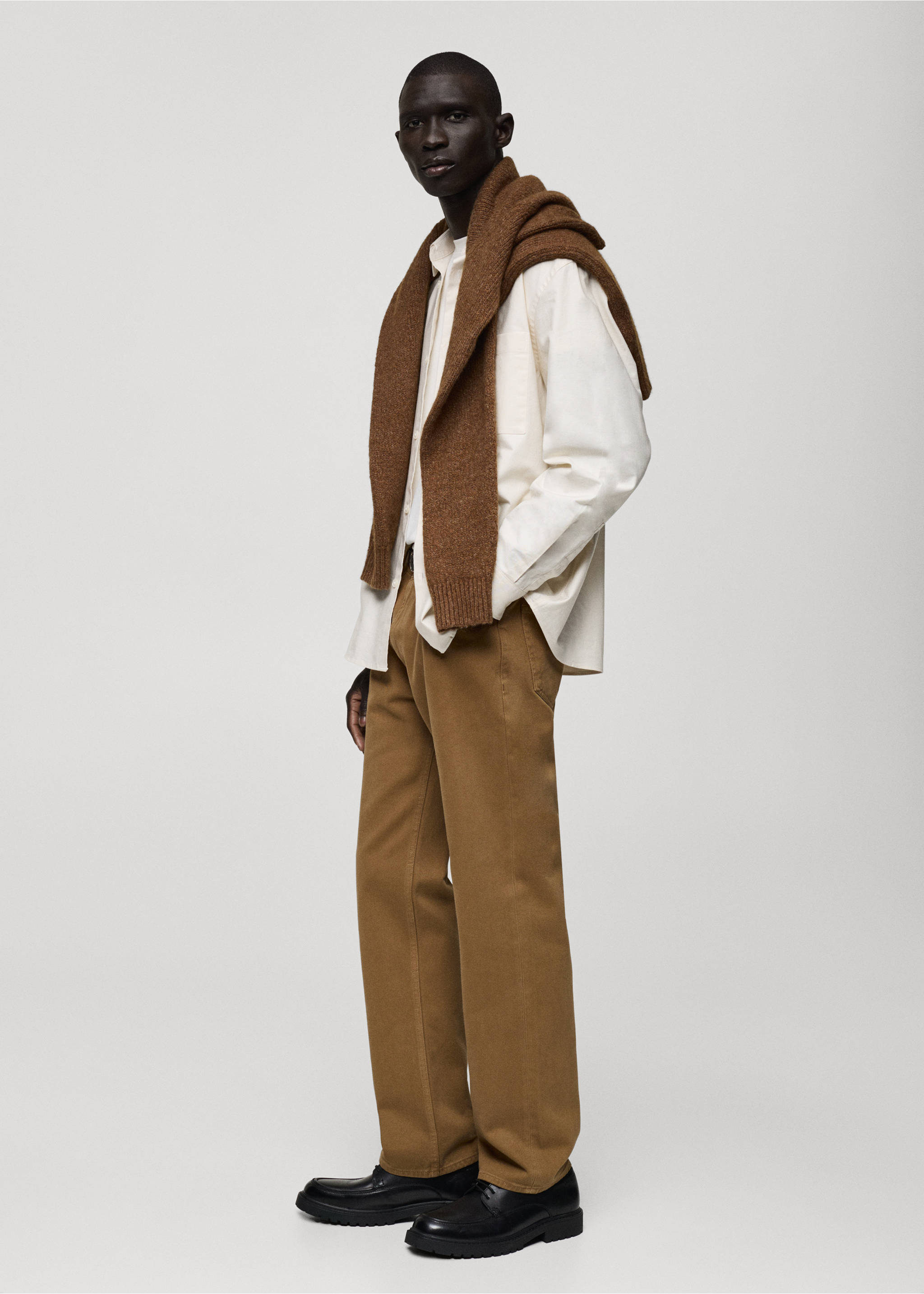 Straight fit cotton jeans - Details of the article 2, Medium Brown. Ref: 87090617-00.