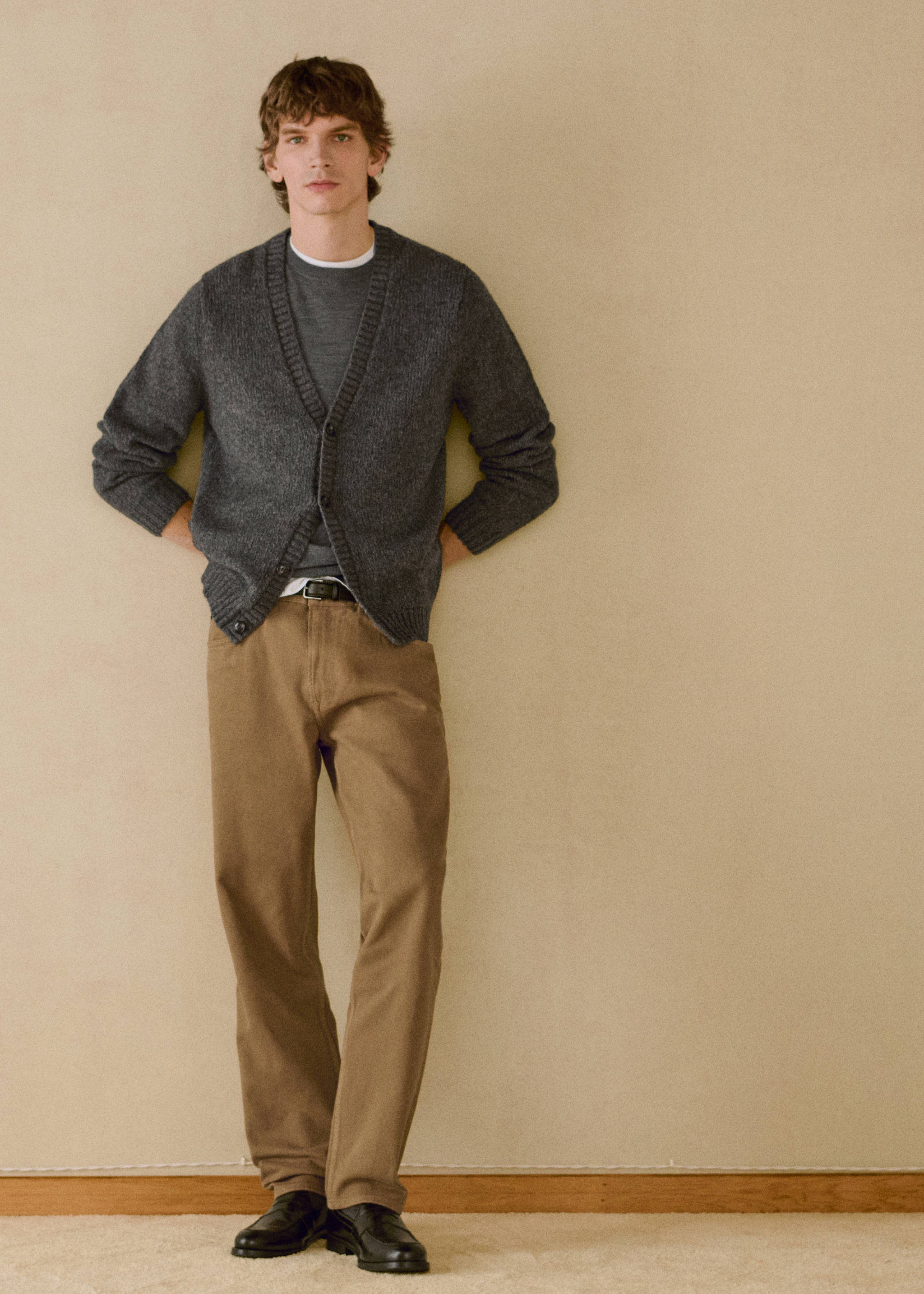 Straight fit cotton jeans - Details of the article 5, Medium Brown. Ref: 87090617-00.