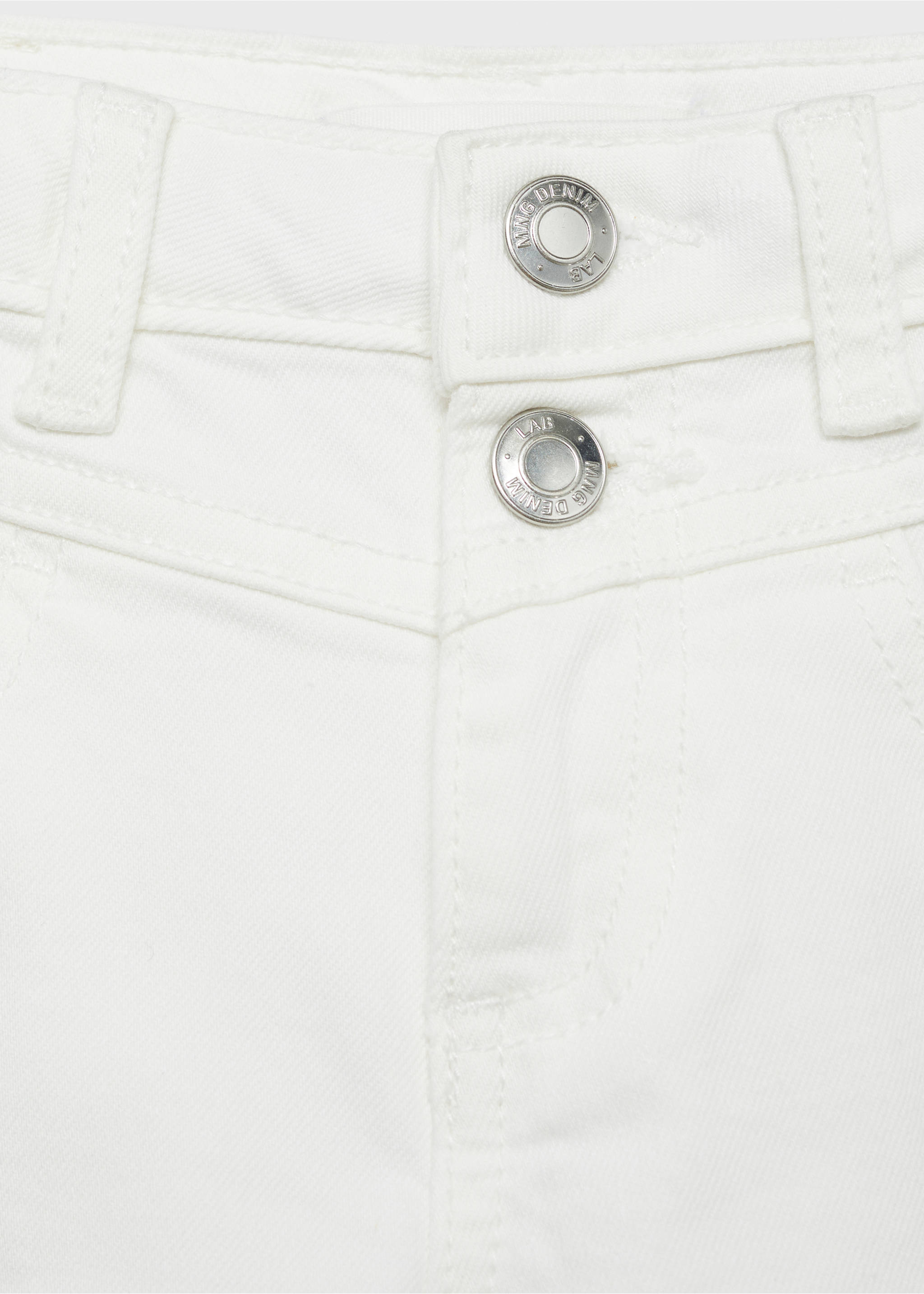 Denim shorts with frayed hem - Details of the article 8, White. Ref: 87090619-00.