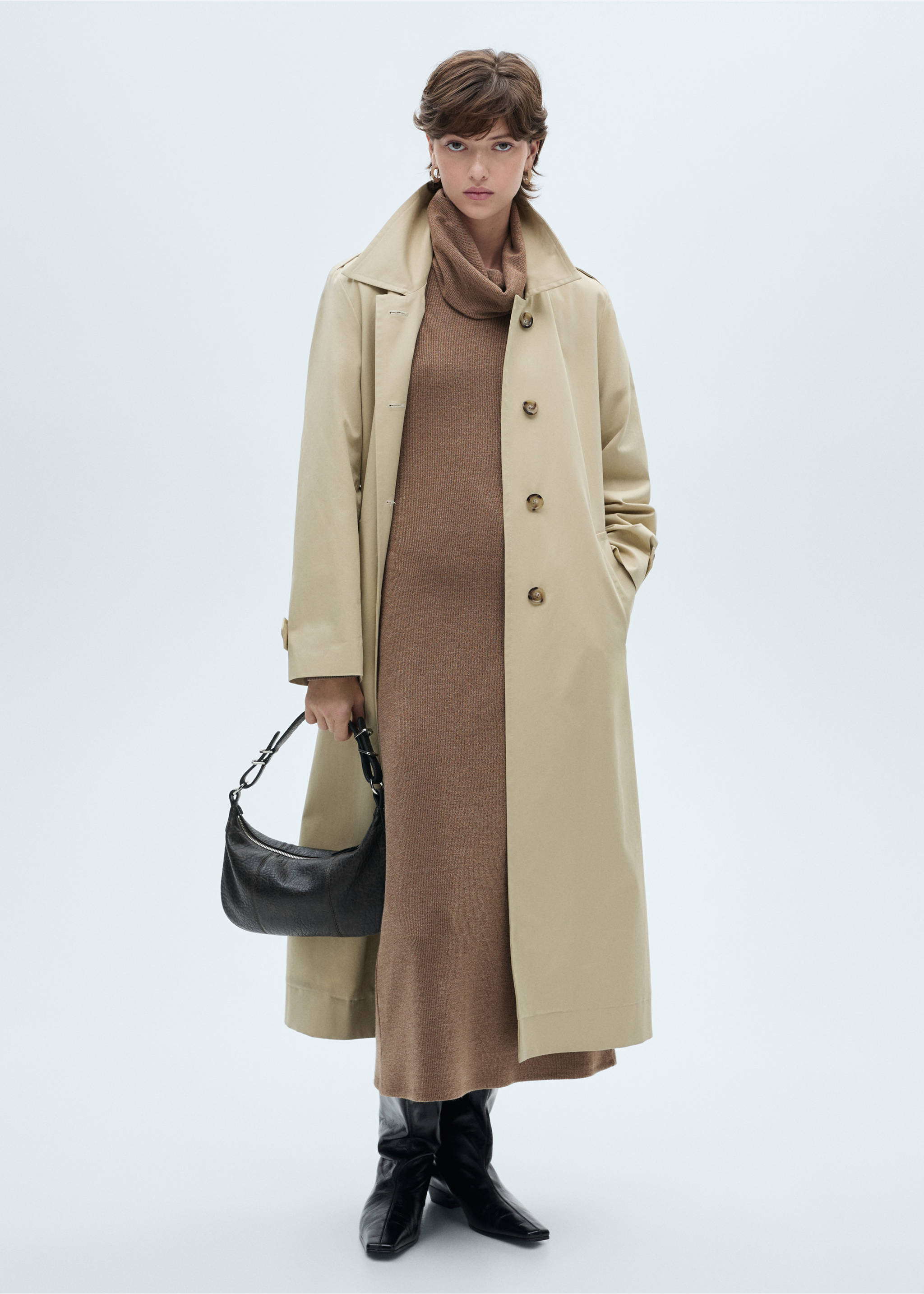 Knitted turtleneck dress - General plane, Brown. Ref: 87090625-00.