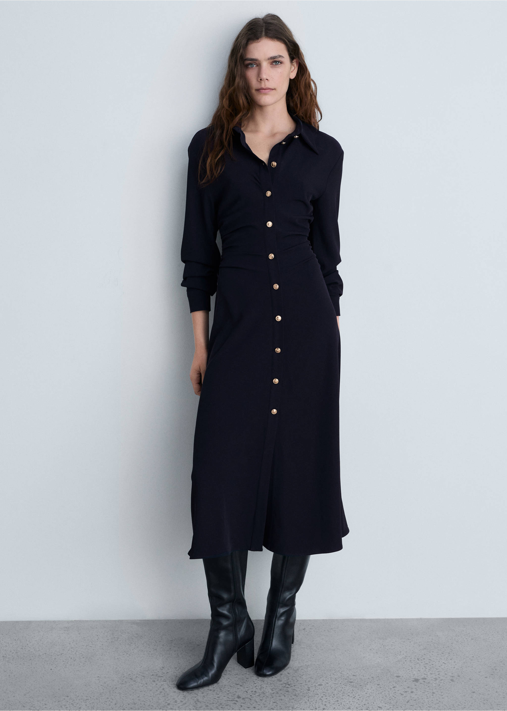 Midi-dress with draped waist - General plane, Dark Navy. Ref: 87090629-00.