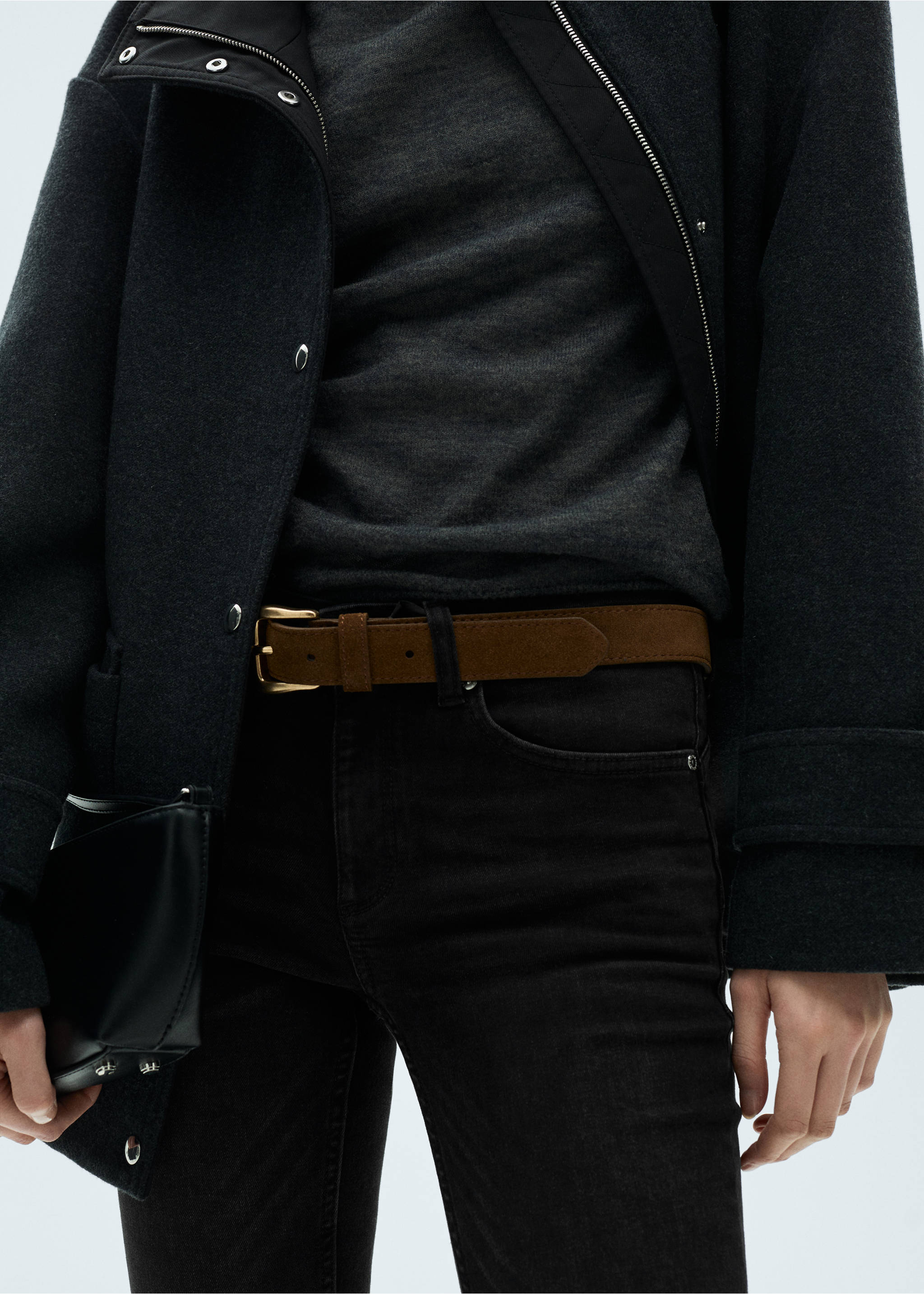 Push-up low-rise skinny jeans - Details of the article 1, Black denim. Ref: 87090648-00.