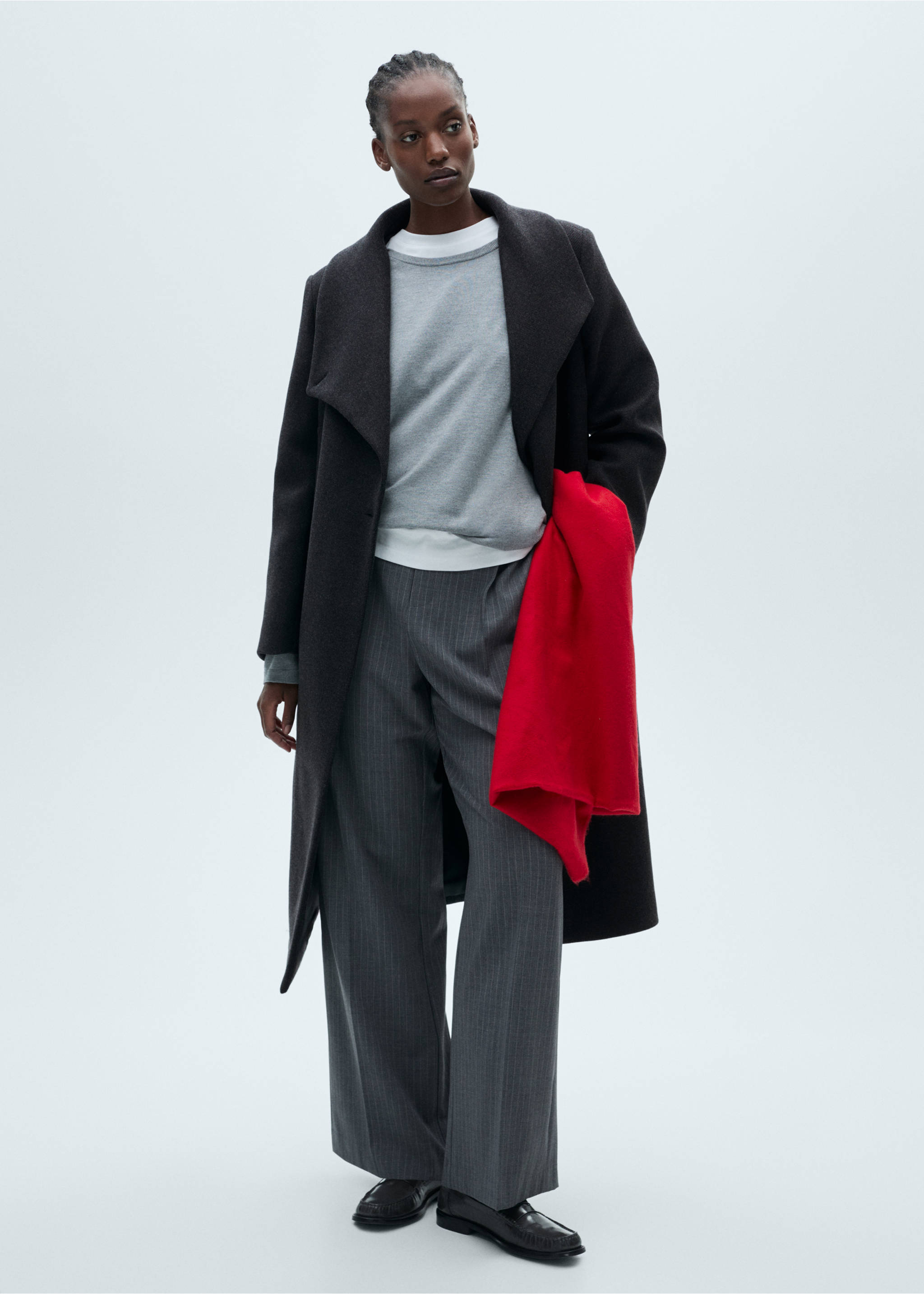 Woollen coat with belt - Details of the article 3, Grey. Ref: 87090649-00.