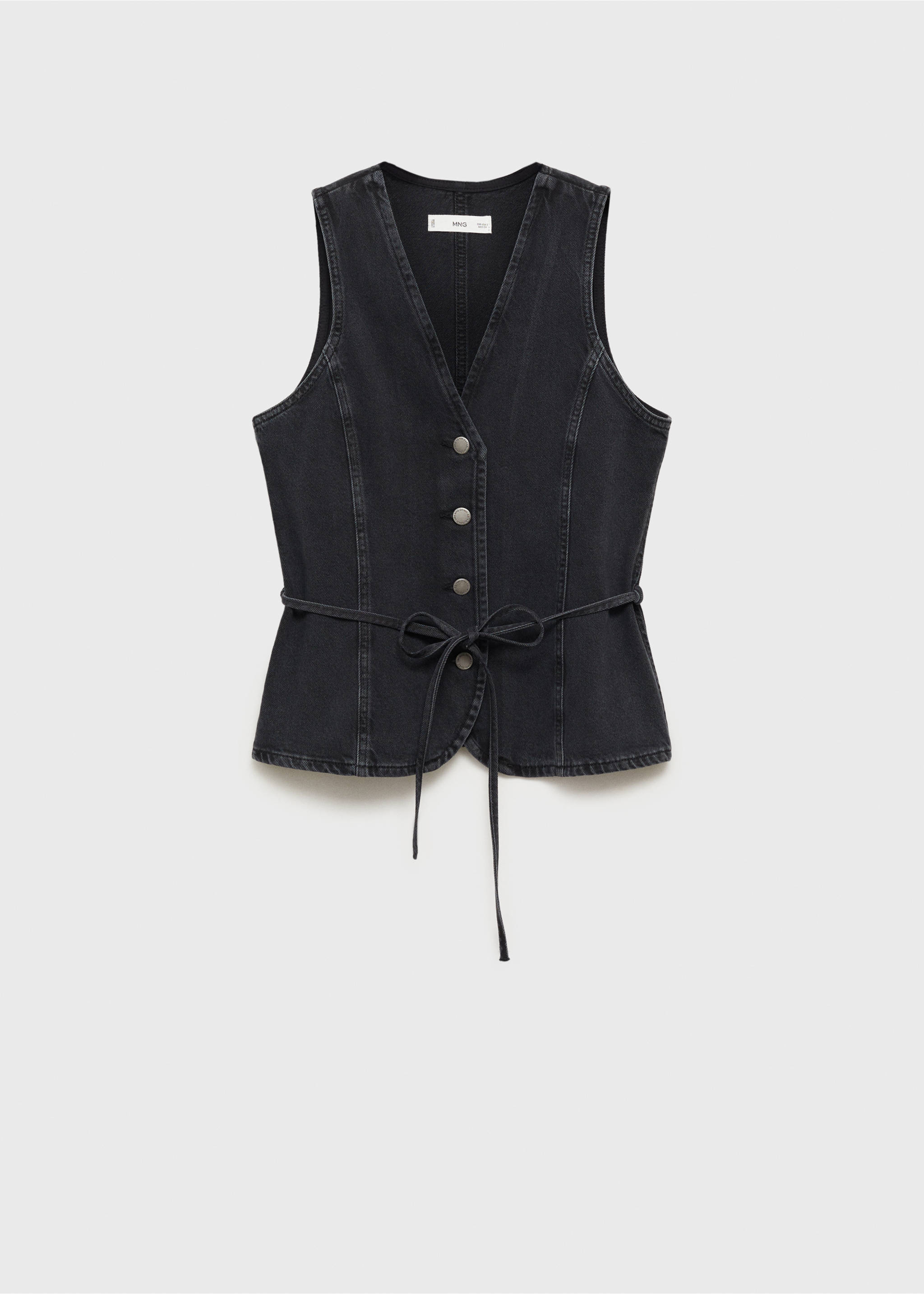 Denim waistcoat with bow - Article without model, Open Grey. Ref: 87090650-00.