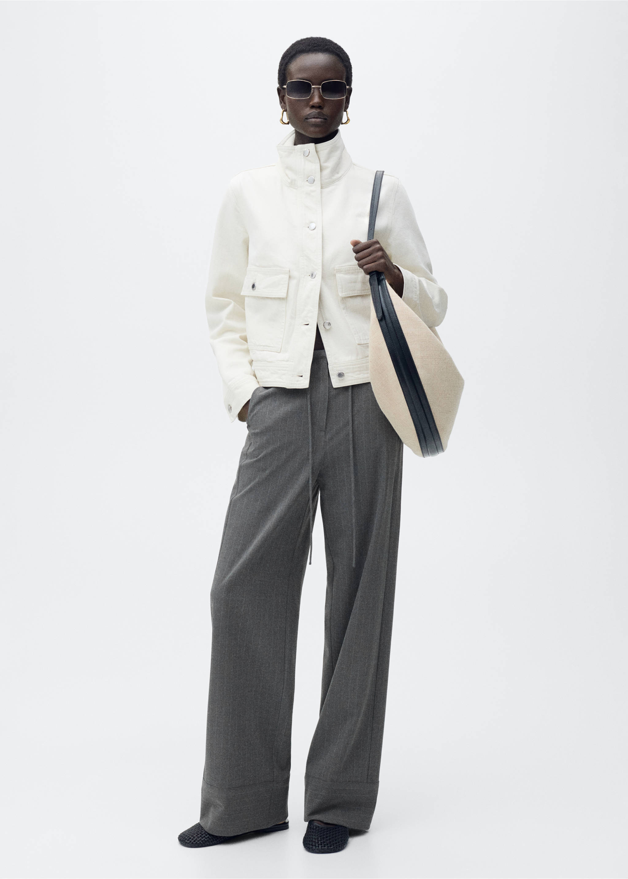 Chalk-stripe straight trousers - General plane, Grey. Ref: 87090651-00.