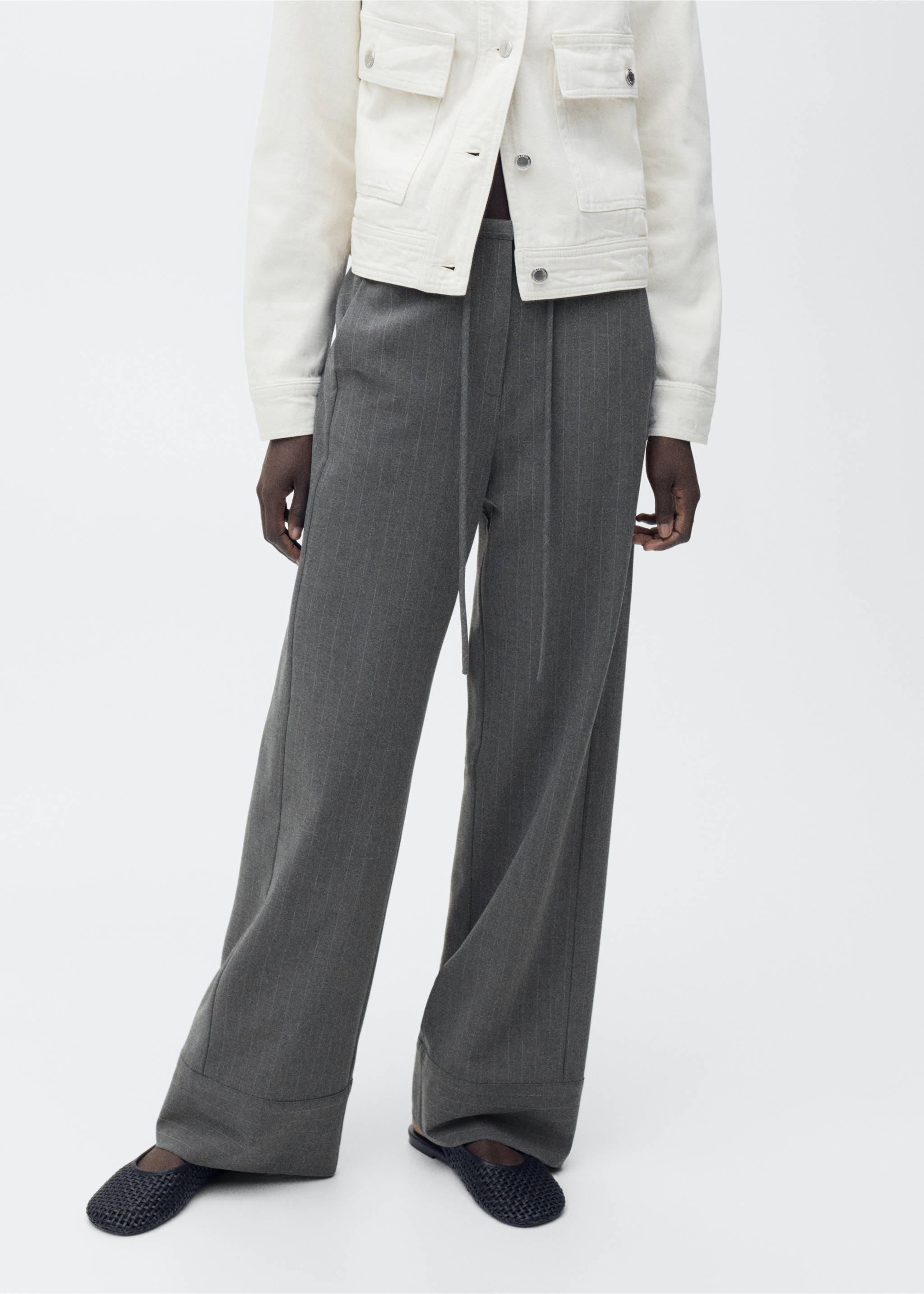 Chalk-stripe straight trousers - Medium plane, Grey. Ref: 87090651-00.