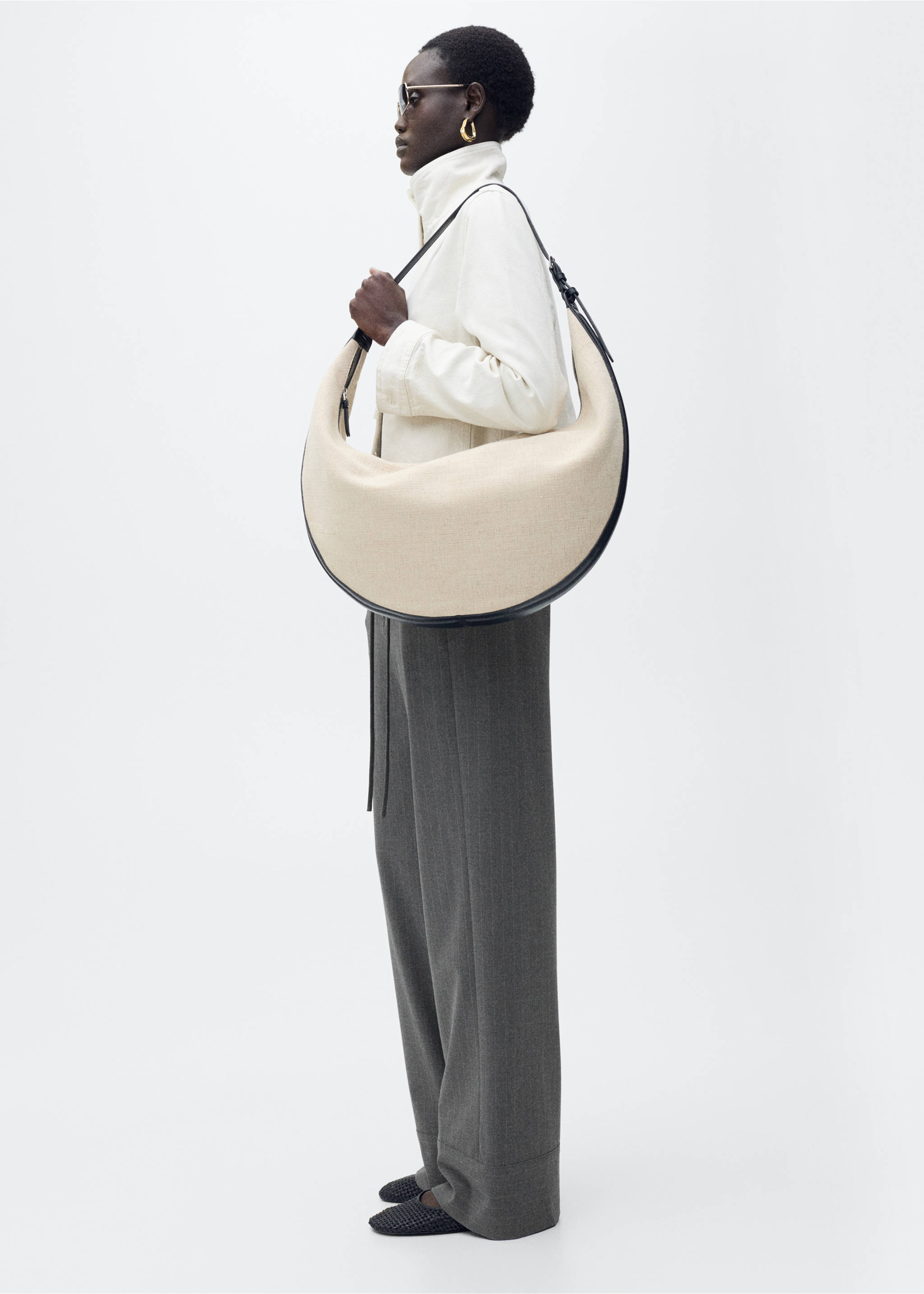 Chalk-stripe straight trousers - Details of the article 1, Grey. Ref: 87090651-00.