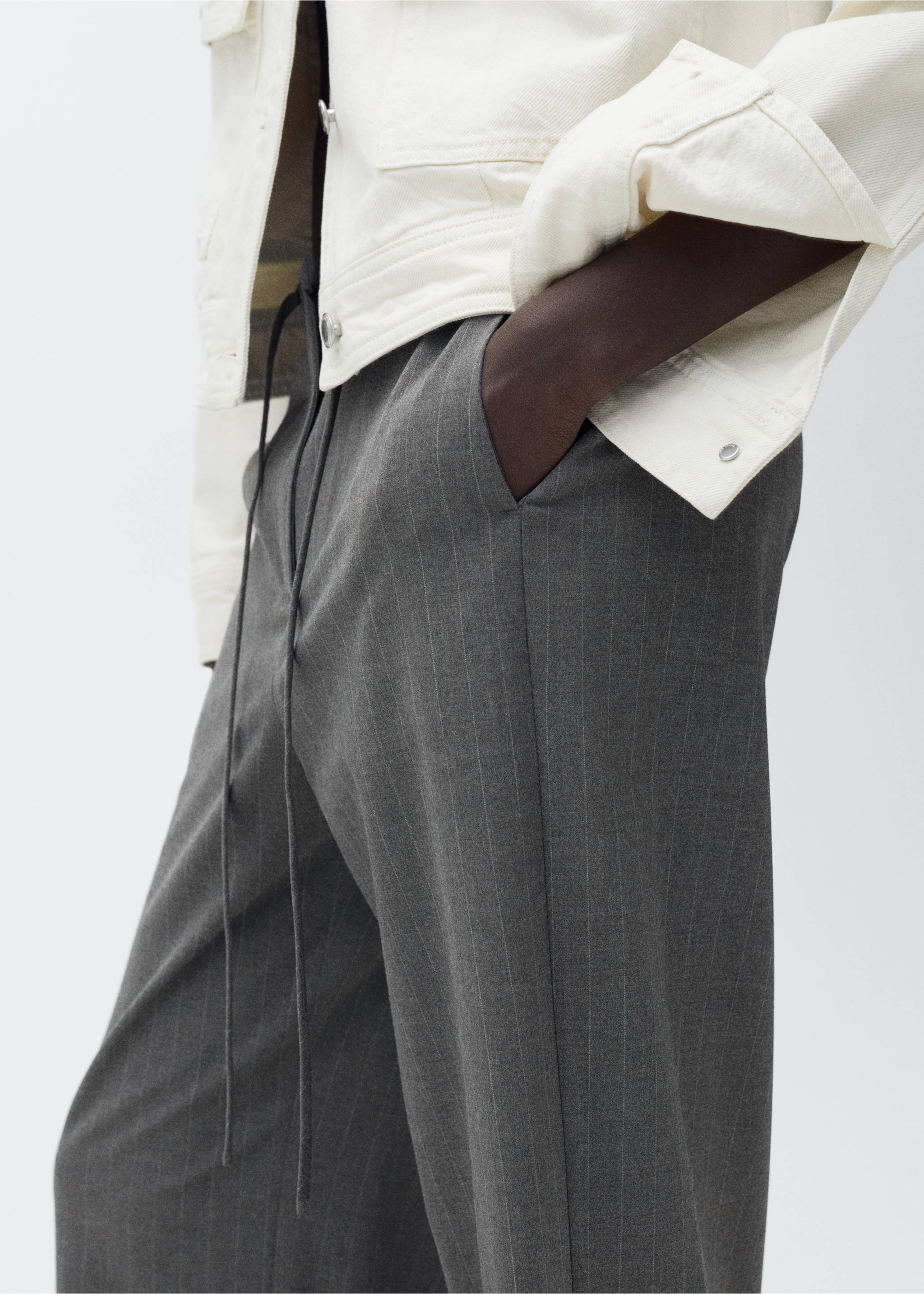 Chalk-stripe straight trousers - Details of the article 2, Grey. Ref: 87090651-00.
