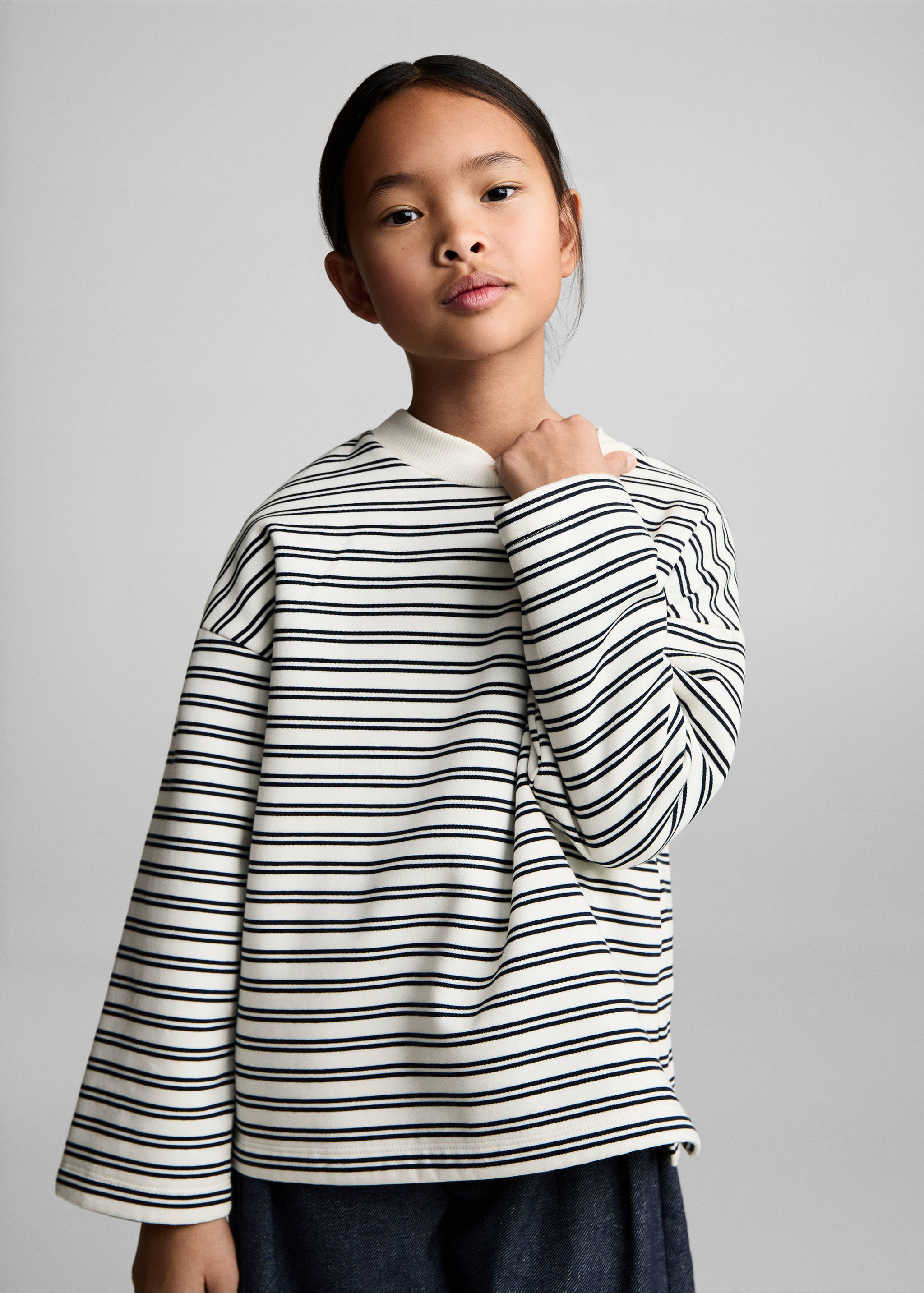 Sudadera algodón rayas - Plano medio, Azul marino oscuro. Ref: 87090655-00.