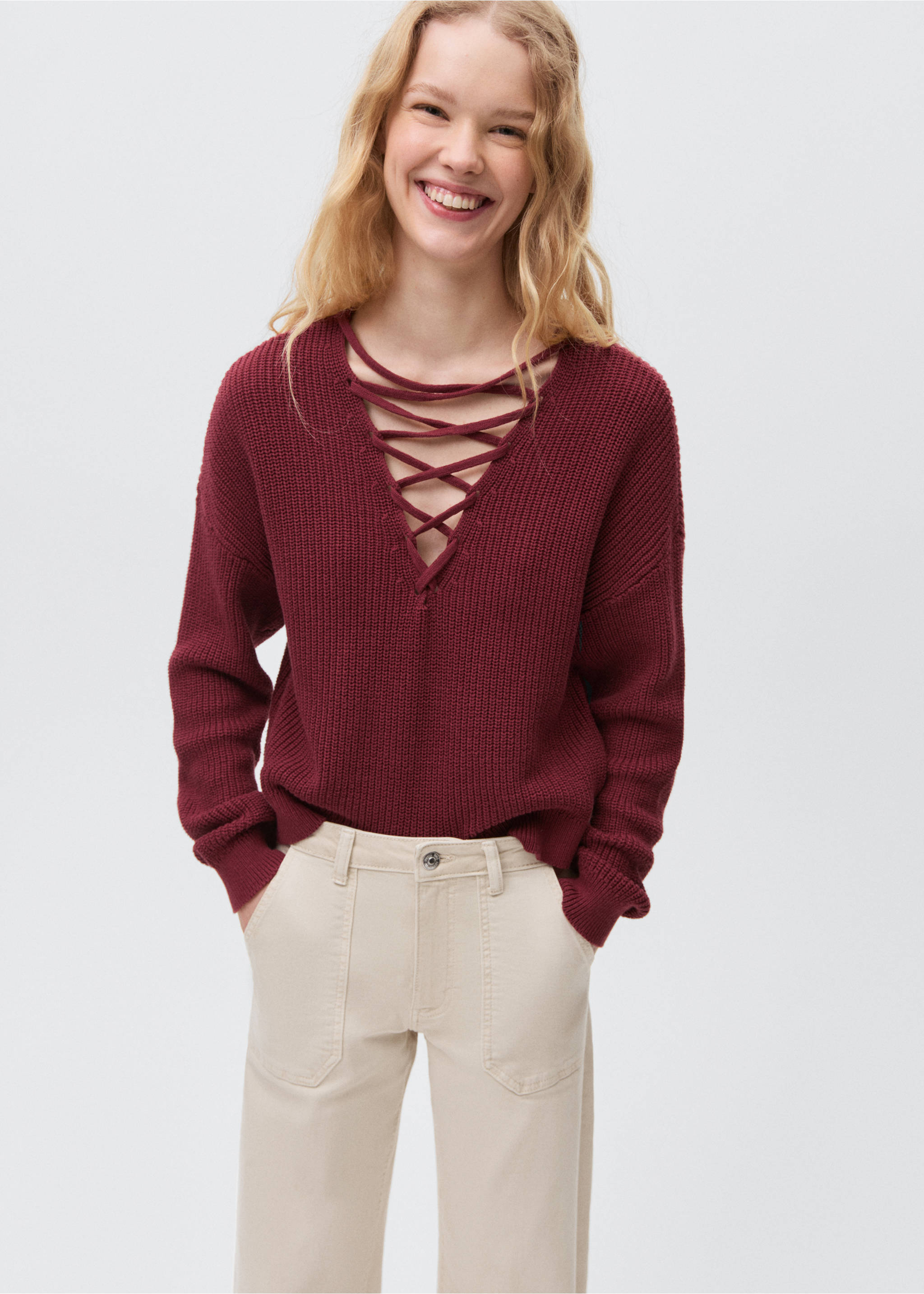 Culotte jeans with pockets - Medium plane, Beige. Ref: 87091046-00.