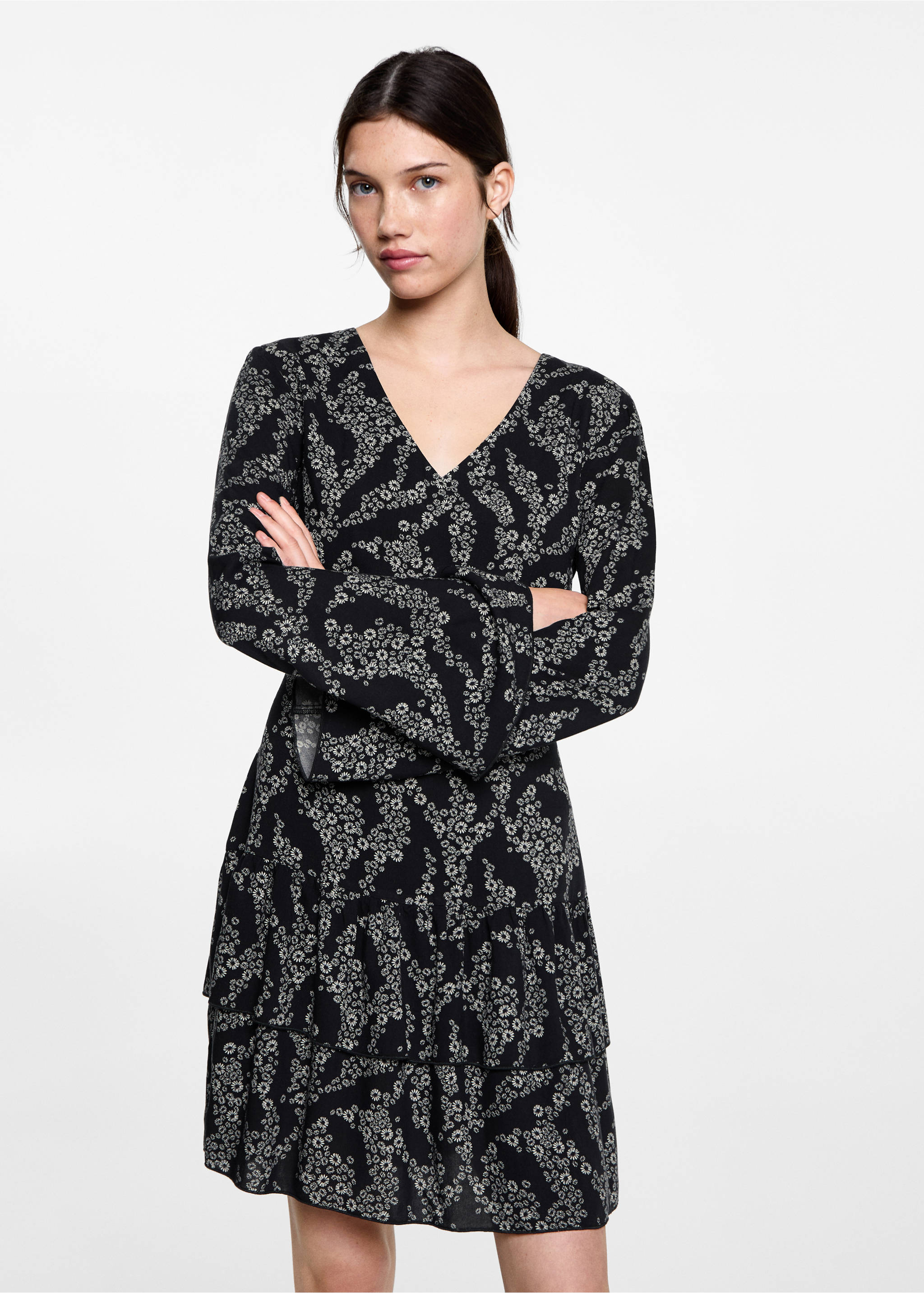 Kleid mit Blumendruck - Mittlere Ansicht, Schwarz. Ref: 87091512-00.