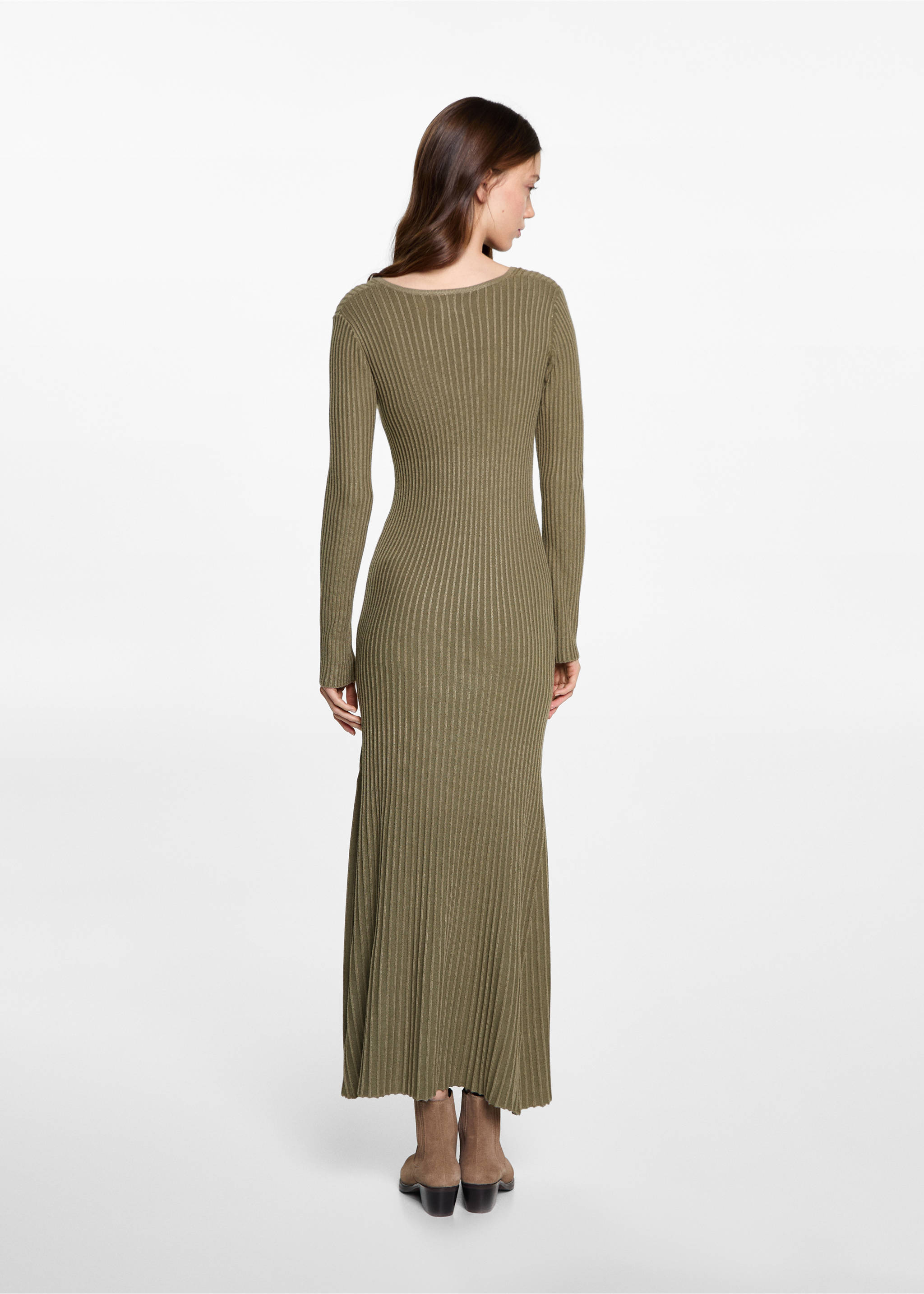 Vestido largo acampanado - Reverso del artículo, Khaki. Ref: 87091514-00.