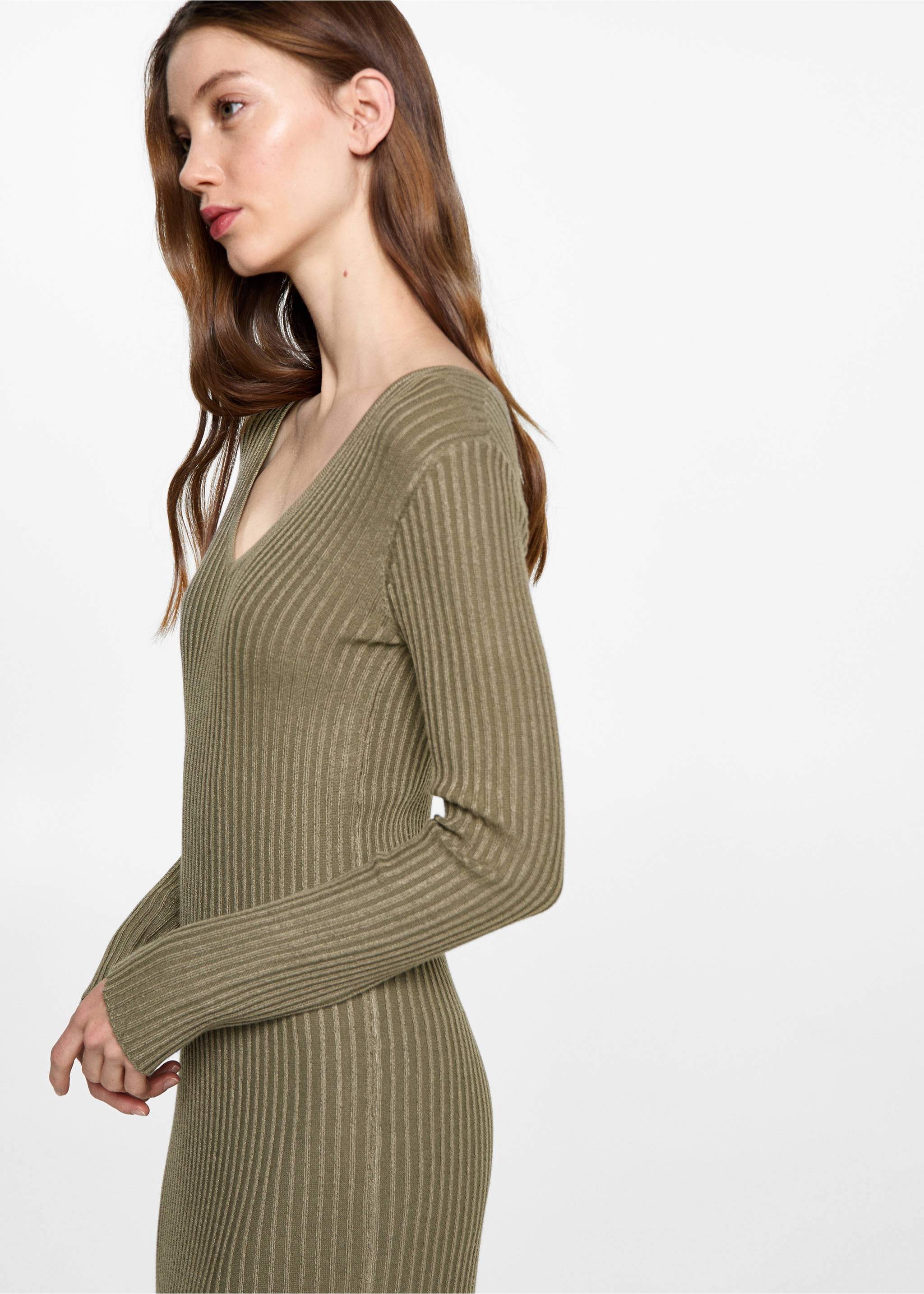 Vestido largo acampanado - Detalle del artículo 2, Khaki. Ref: 87091514-00.