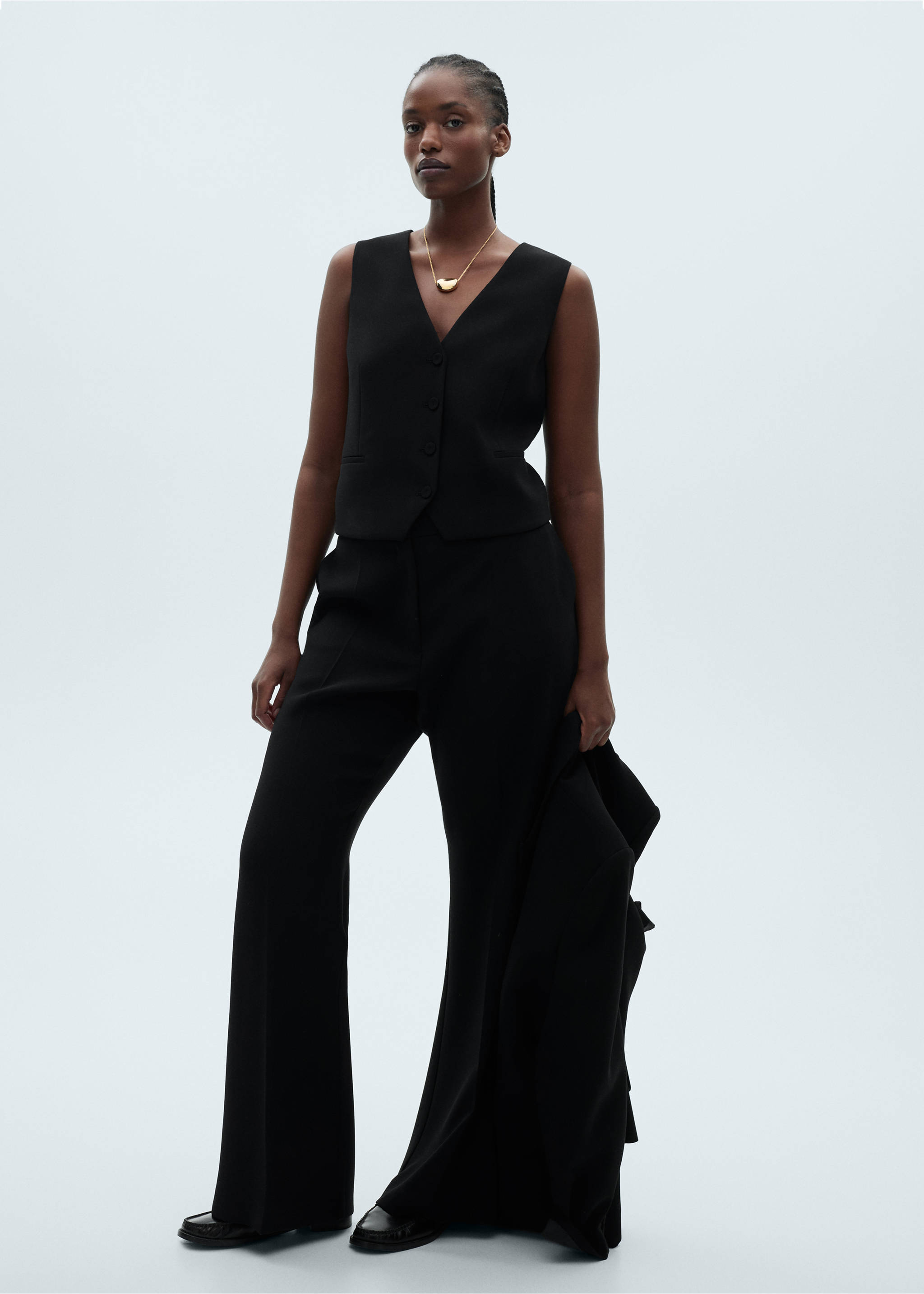 Kamizelka garniturowa na guziki - Szczegóły artykułu 3, Czarny. Ref: 87091518-00.